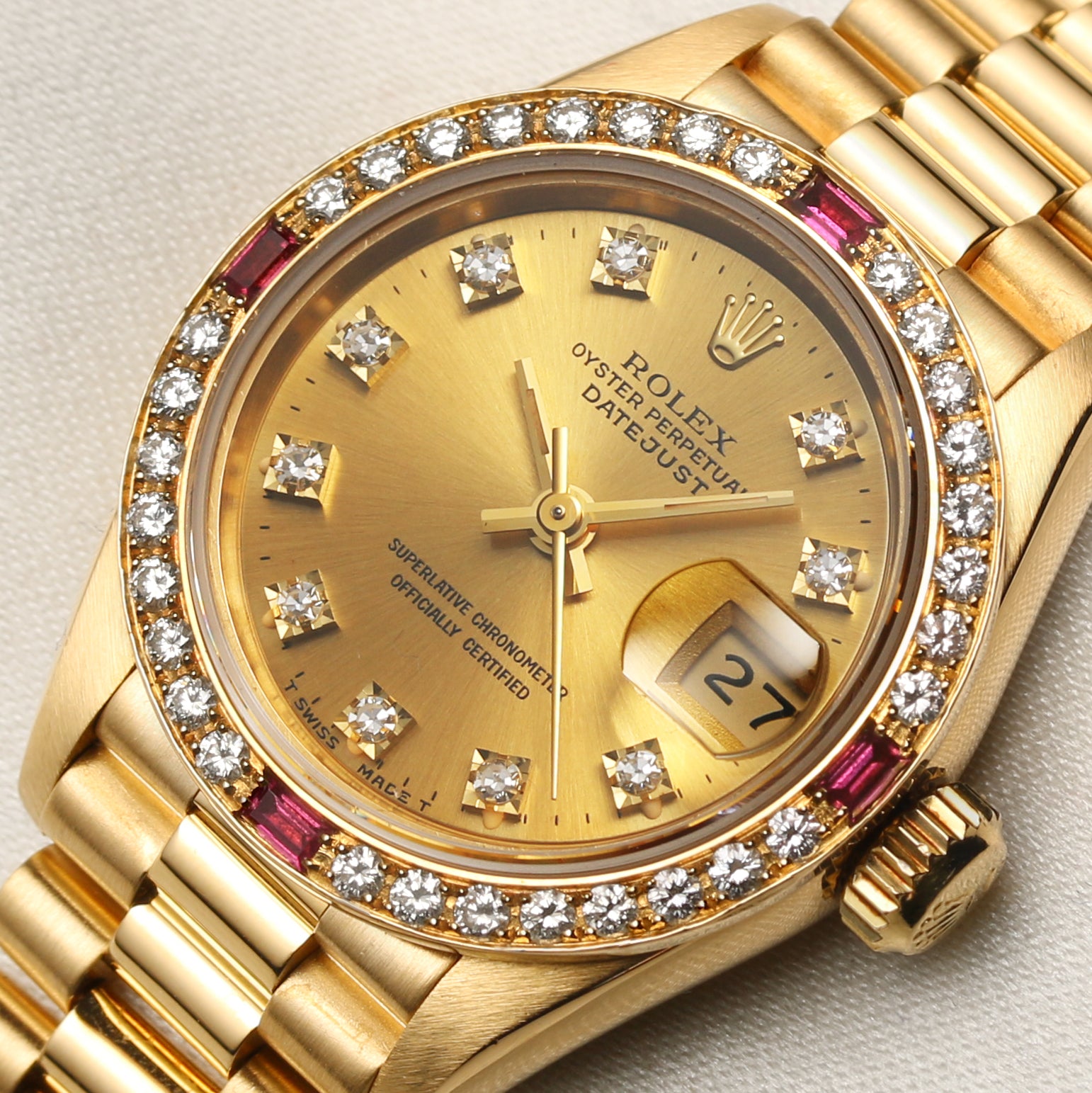 Rolex Lady DateJust 18K Yellow Gold Ruby Diamond Second Hand Watch Collectors 4