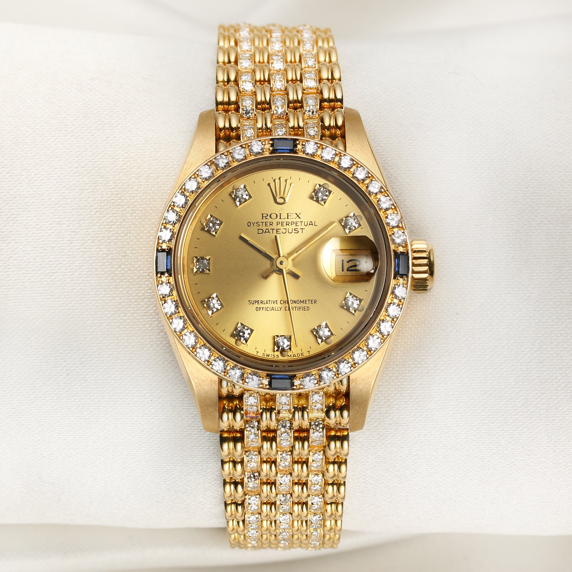 Rolex Lady DateJust 18K Yellow Gold Sapphire & Diamond Second Hand Watch Collectors 1
