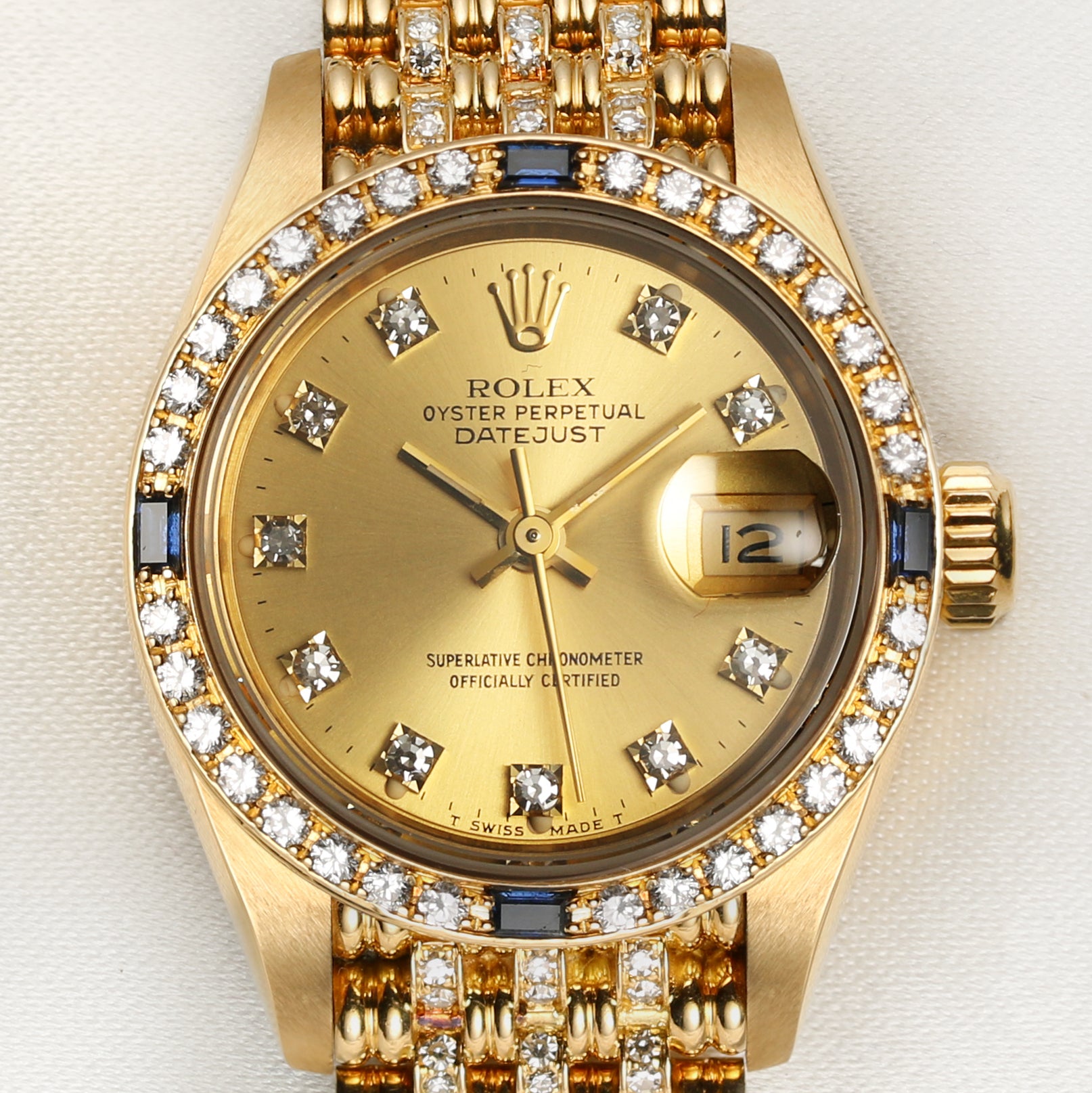 Rolex Lady DateJust 18K Yellow Gold Sapphire & Diamond Second Hand Watch Collectors 2