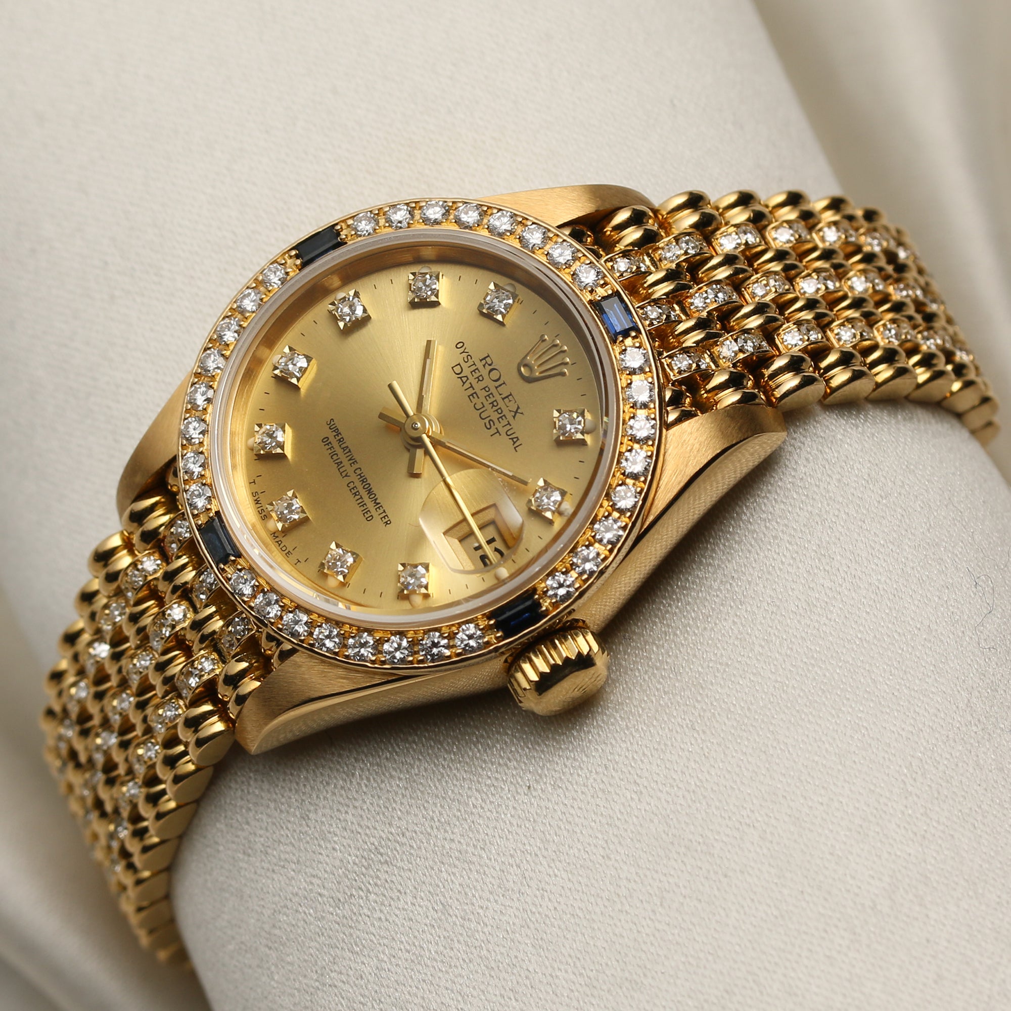 Rolex Lady DateJust 18K Yellow Gold Sapphire & Diamond Second Hand Watch Collectors 3