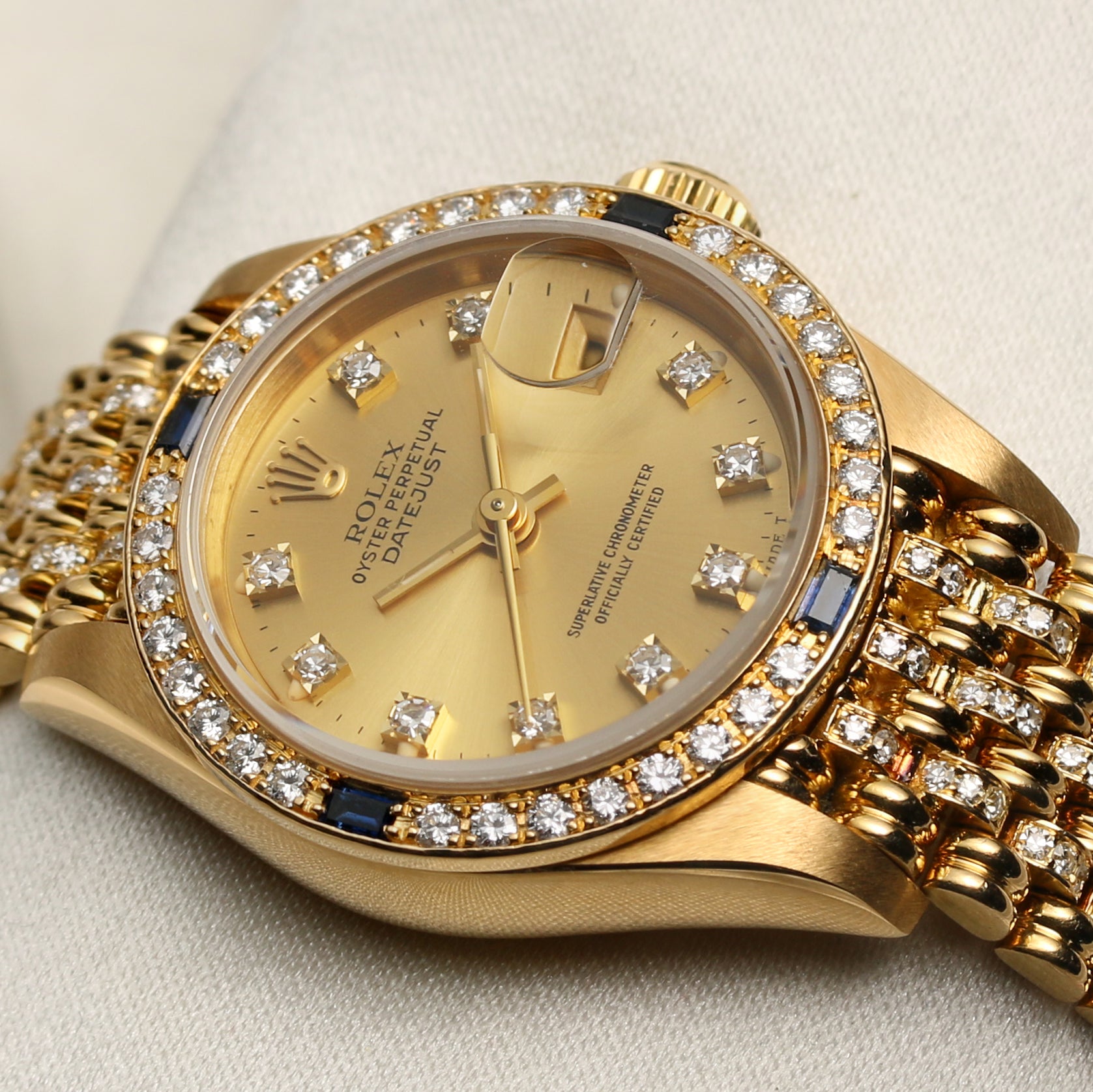 Rolex Lady DateJust 18K Yellow Gold Sapphire & Diamond Second Hand Watch Collectors 4