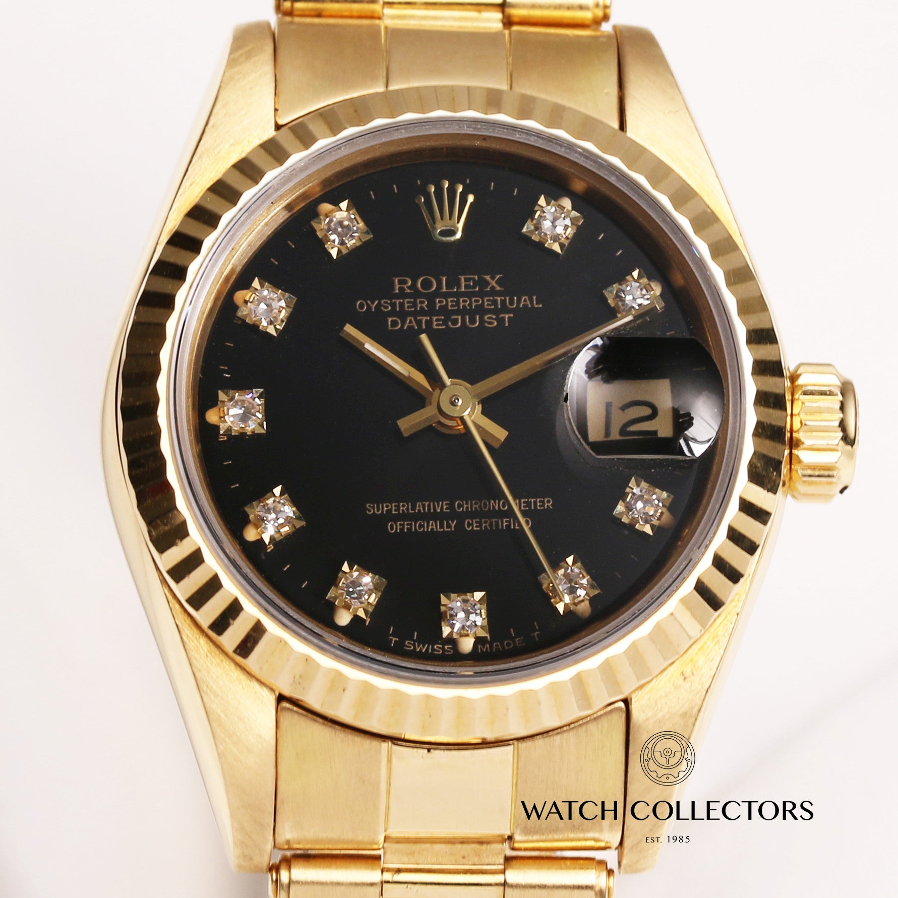 Rolex-Lady-DateJust-69138-Diamond-Black-Dial-18K-Yellow-Gold-Second-Hand-Watch-Collectors-2
