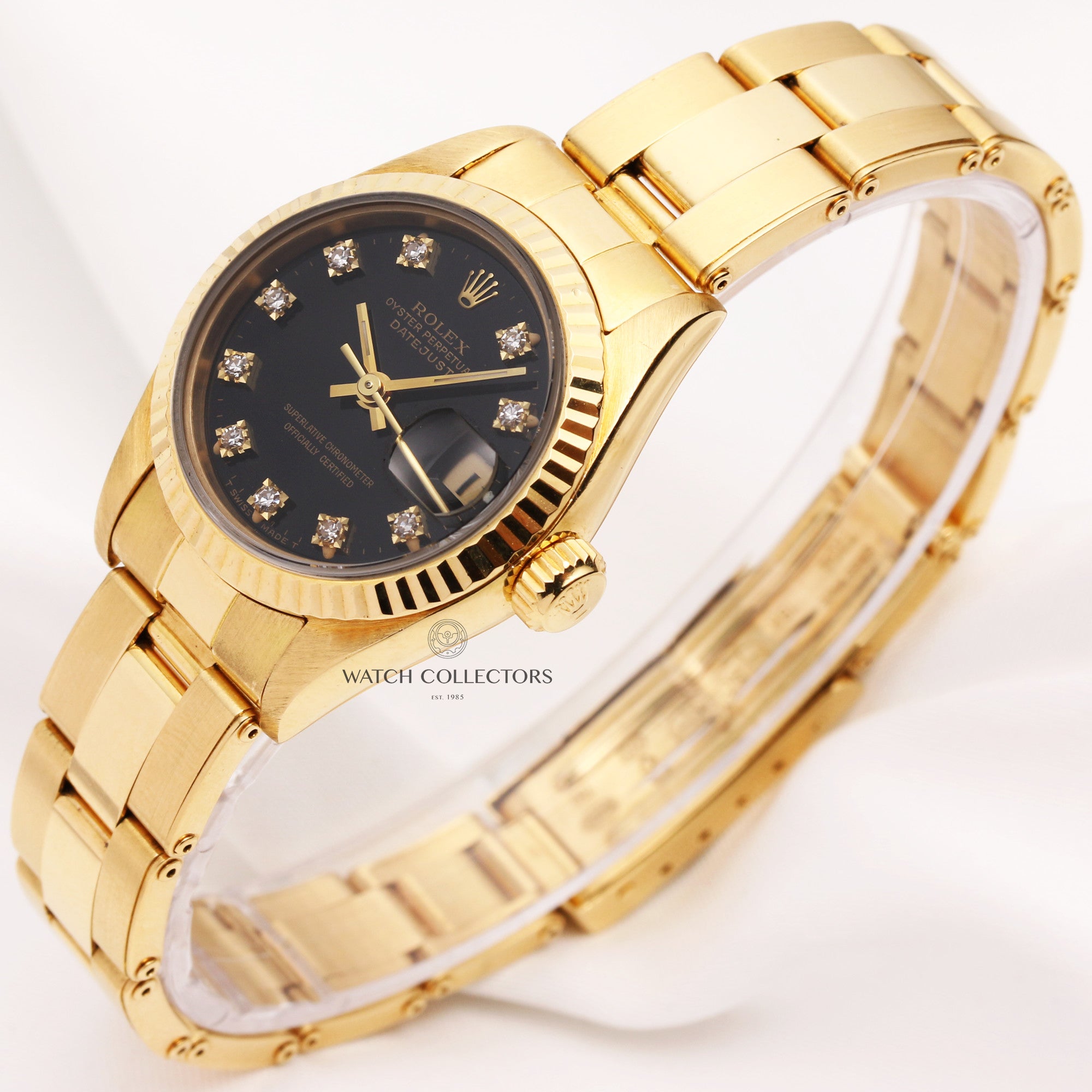 Rolex-Lady-DateJust-69138-Diamond-Black-Dial-18K-Yellow-Gold-Second-Hand-Watch-Collectors-3