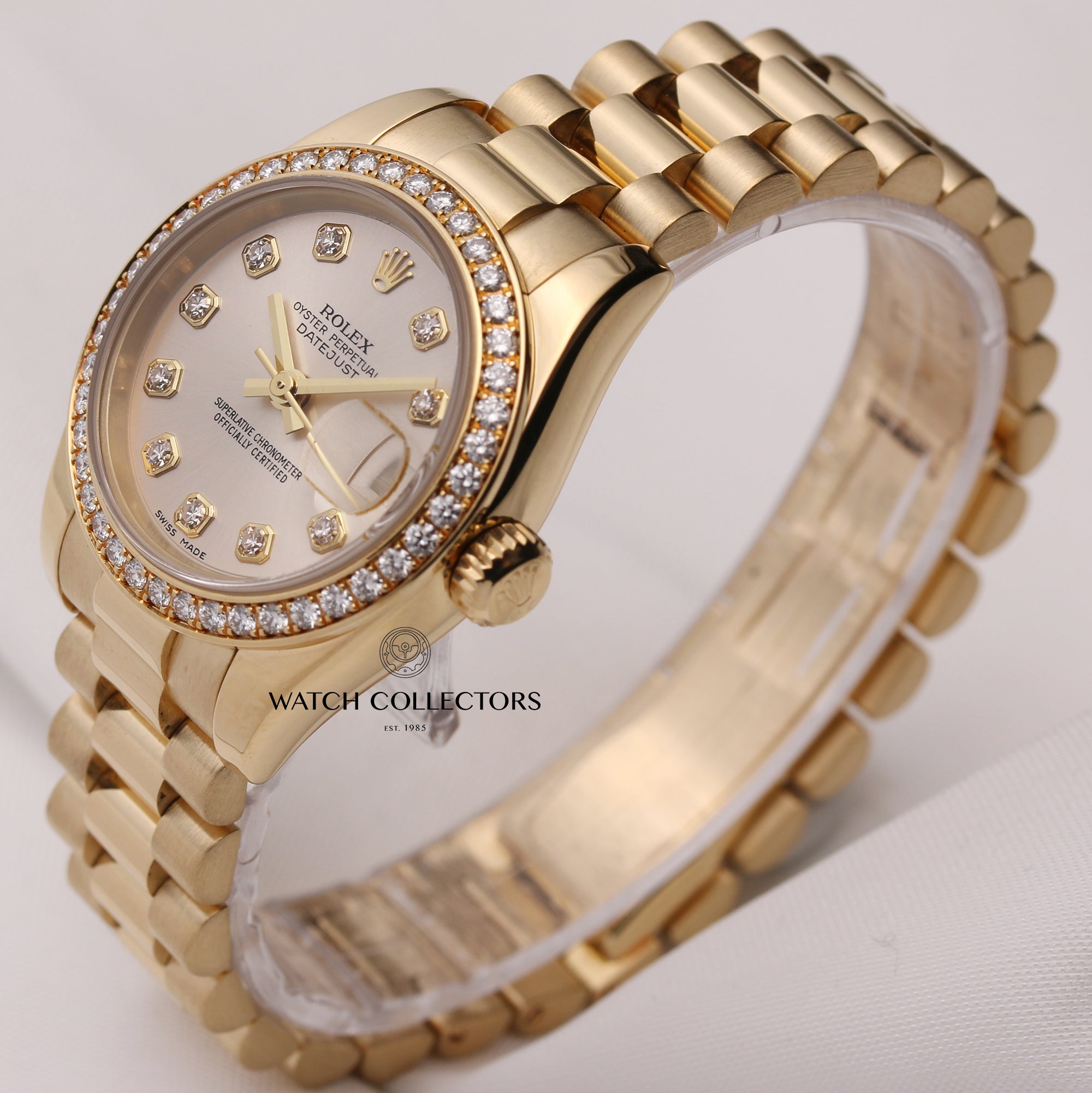 Rolex-Lady-DateJust-69138-Silver-Diamond-Dial-Bezel-18K-Yellow-Gold-Second-Hand-Watch-Collectors-3