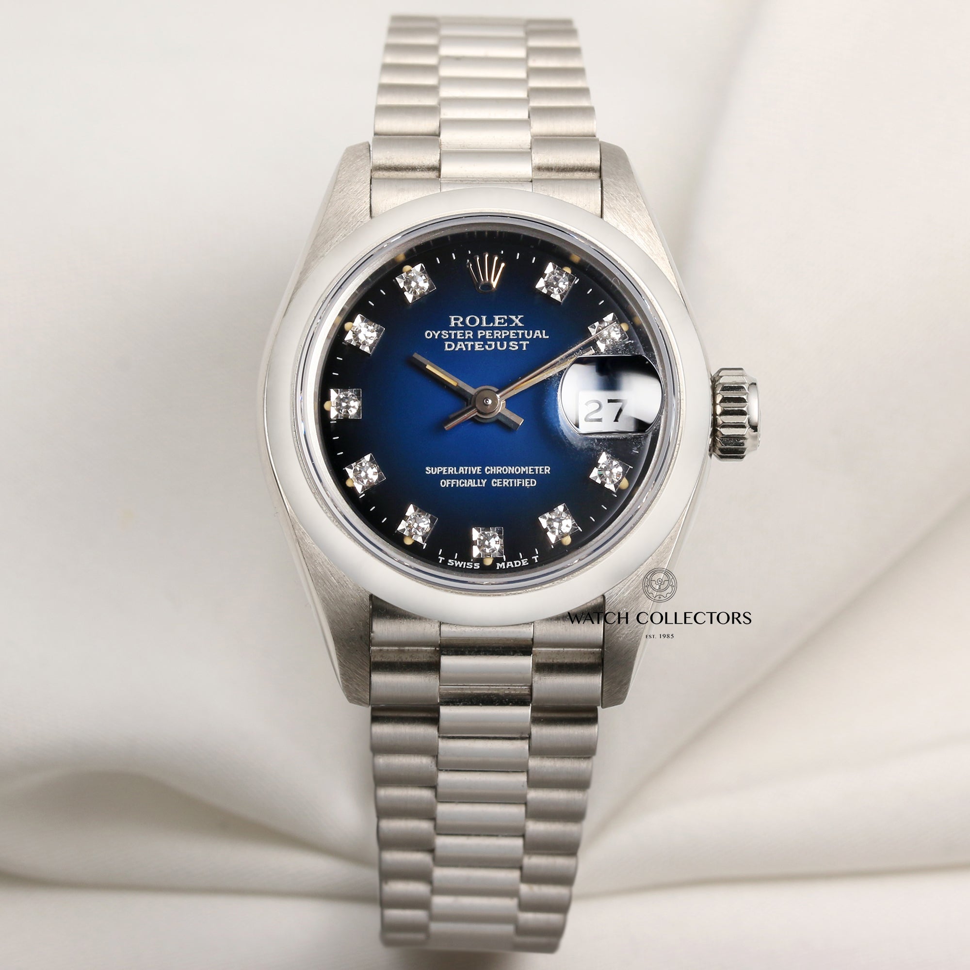 Rolex-Lady-DateJust-69166-Platinum-Blue-Degrading-Diamond-Dial-Second-Hand-Watch-Collectors-1