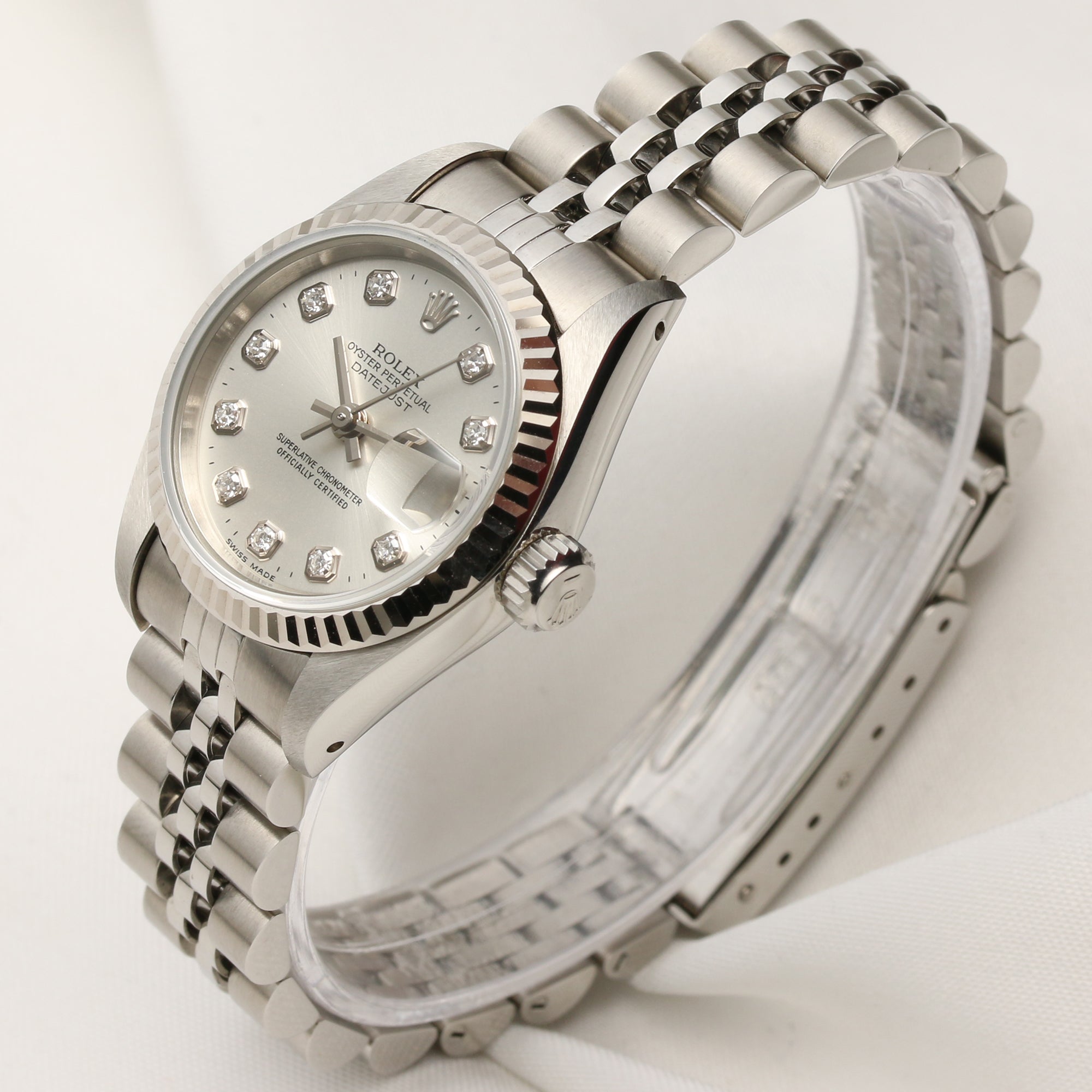 Rolex Lady DateJust 69174 Stainless Steel Diamond Dial Second Hand Watch Collectors 3