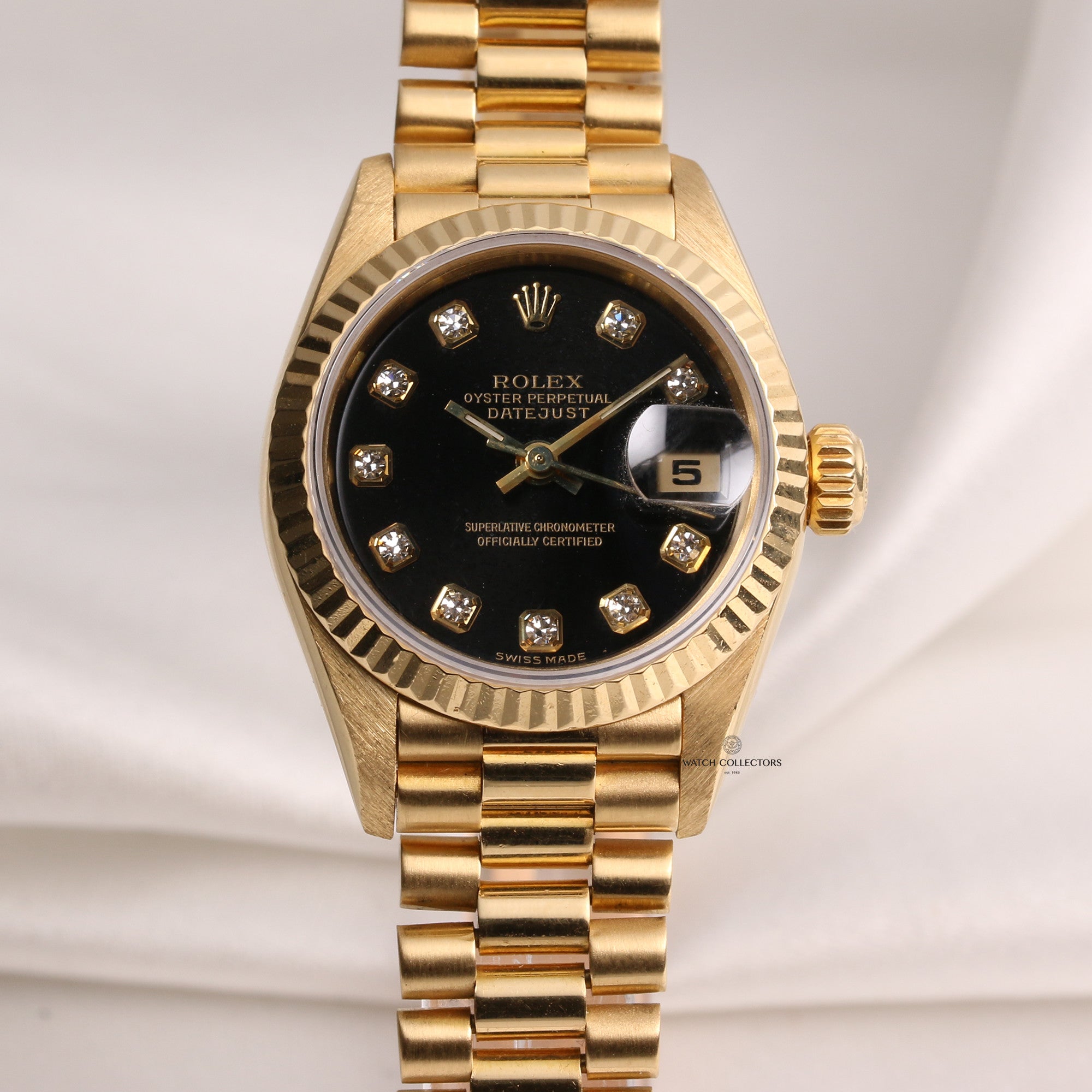 Rolex Lady DateJust 69178 18K Yellow Gold Black Diamond Dial Second Hand Watch Collectors 1