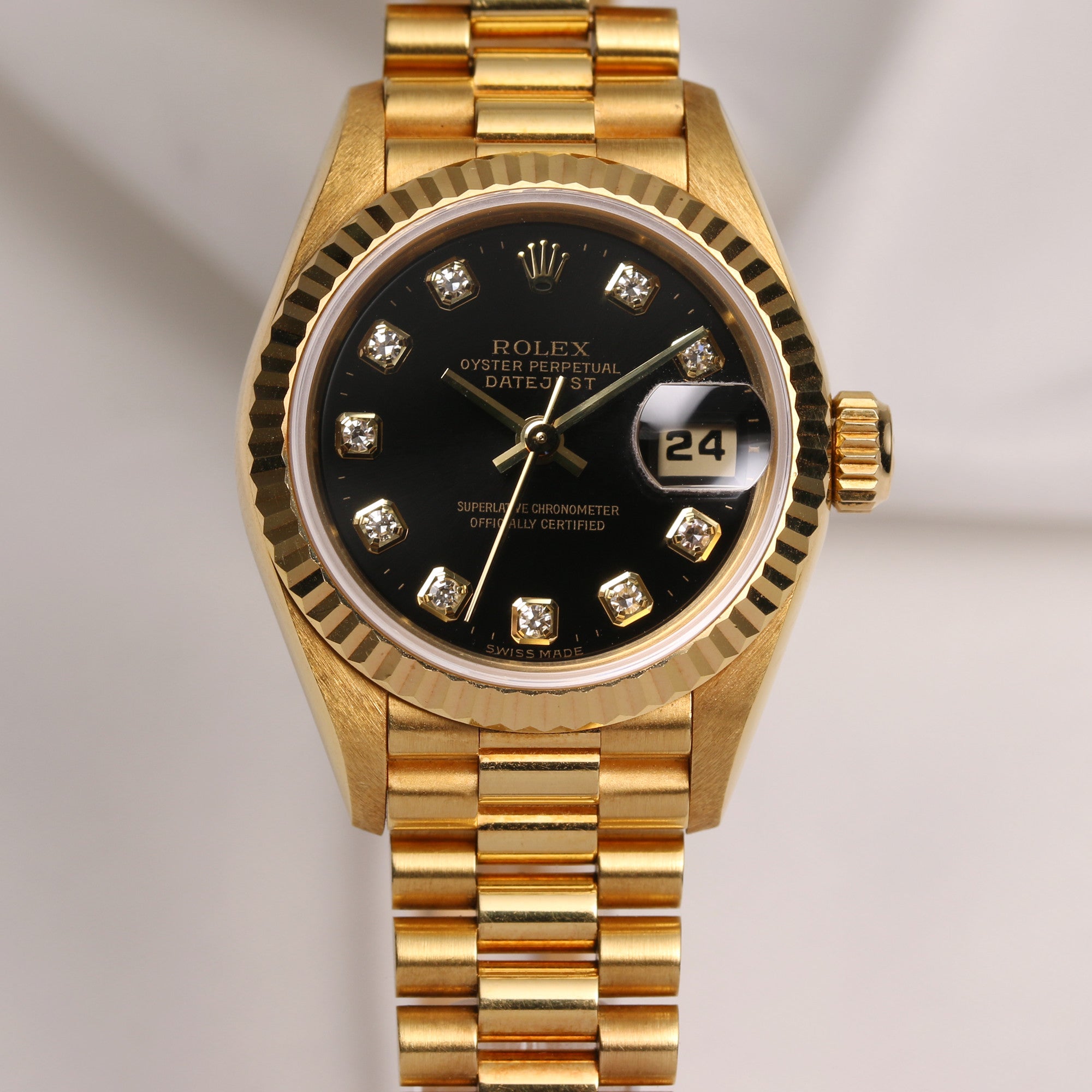 Rolex Lady DateJust 69178 18K Yellow Gold Black Diamond Dial Second Hand Watch Collectors 1