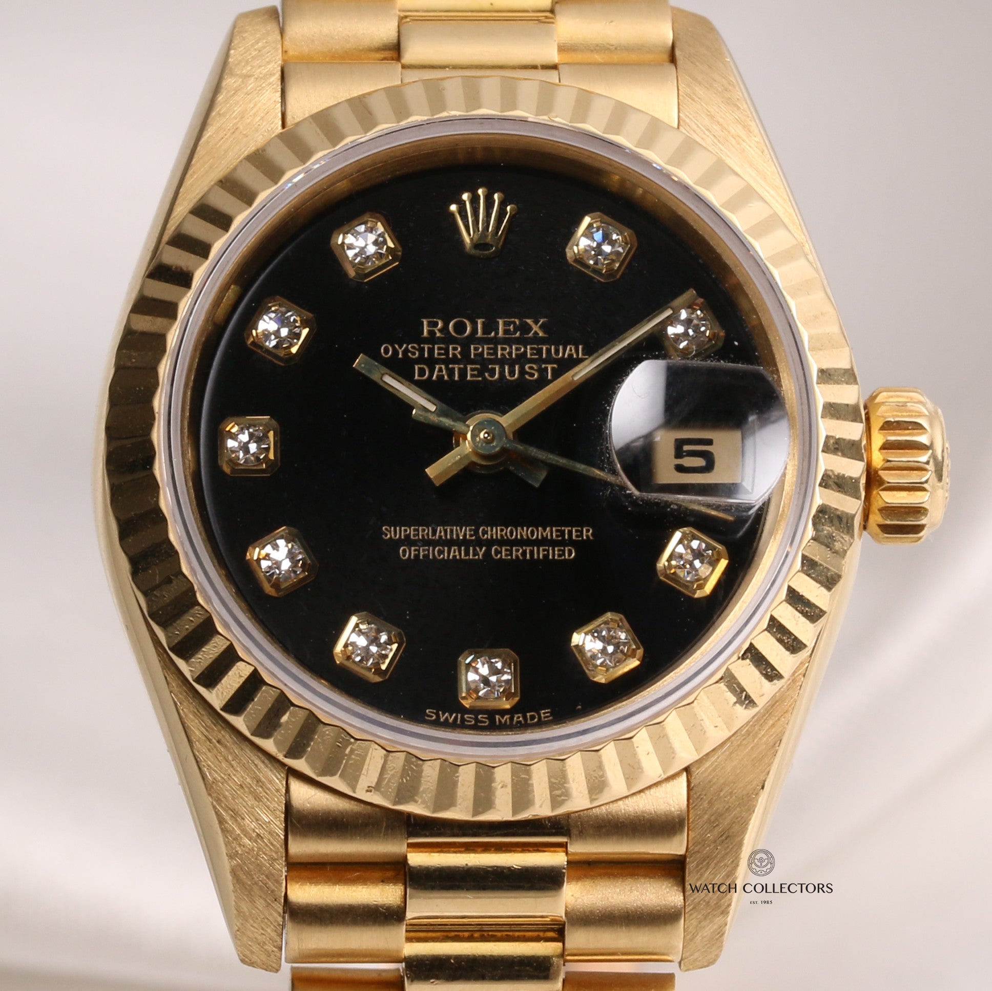 Rolex Lady DateJust 69178 18K Yellow Gold Black Diamond Dial Second Hand Watch Collectors 2