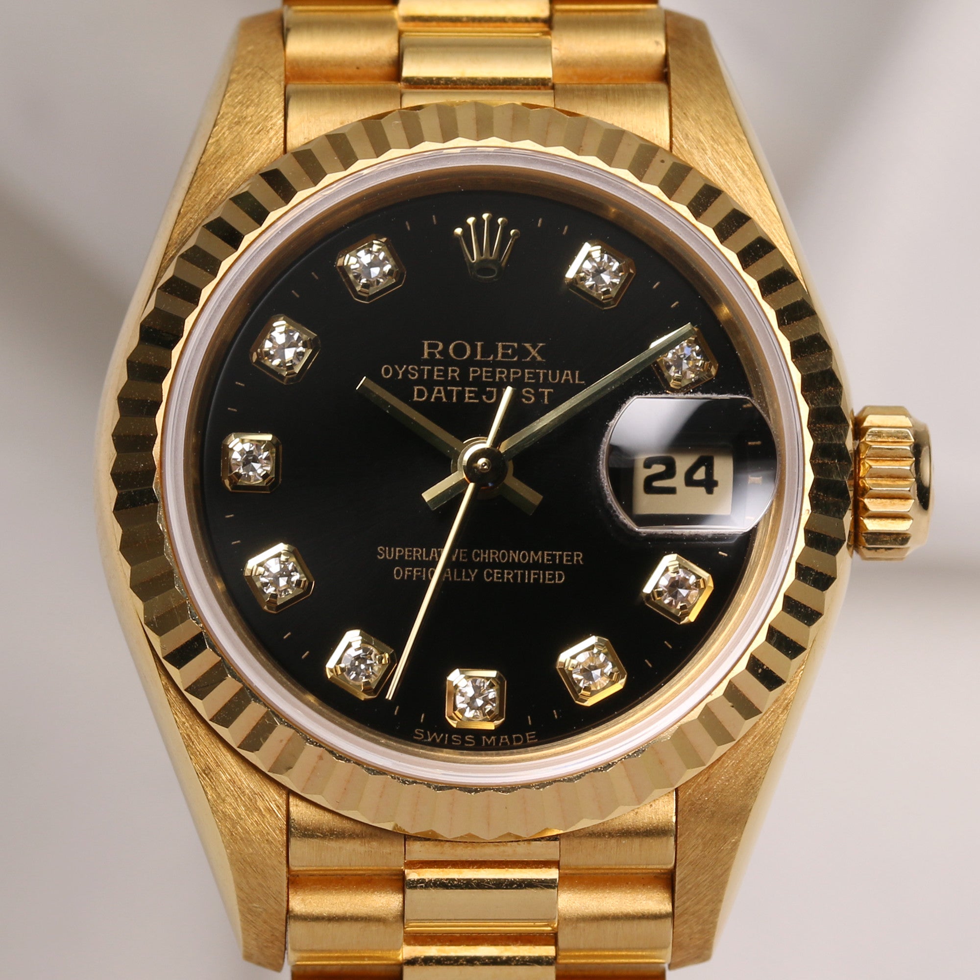 Rolex Lady DateJust 69178 18K Yellow Gold Black Diamond Dial Second Hand Watch Collectors 2