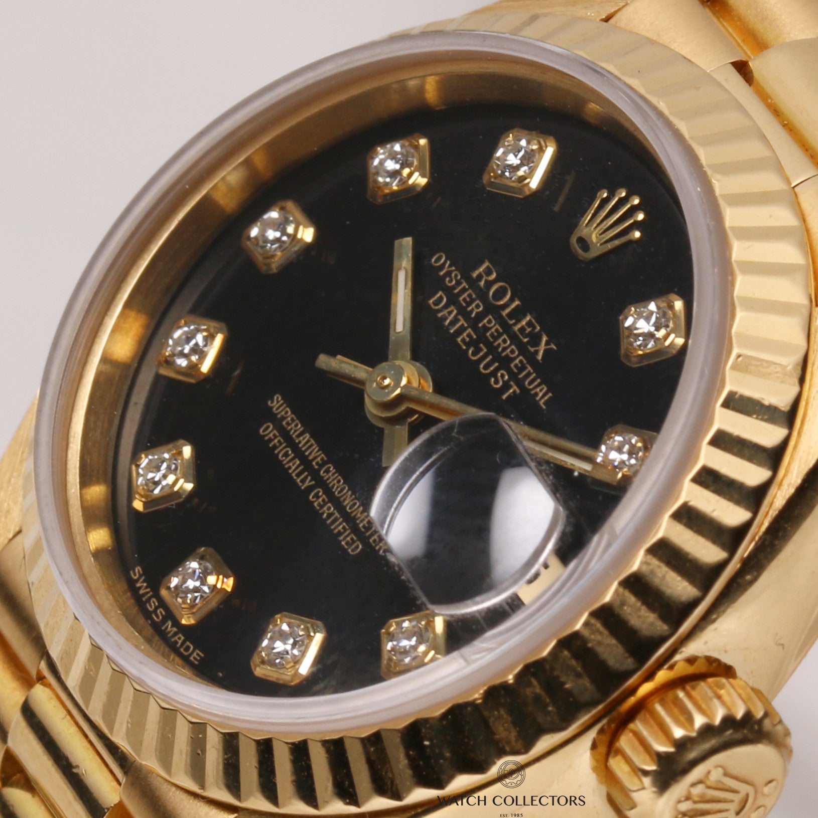 Rolex Lady DateJust 69178 18K Yellow Gold Black Diamond Dial Second Hand Watch Collectors 4