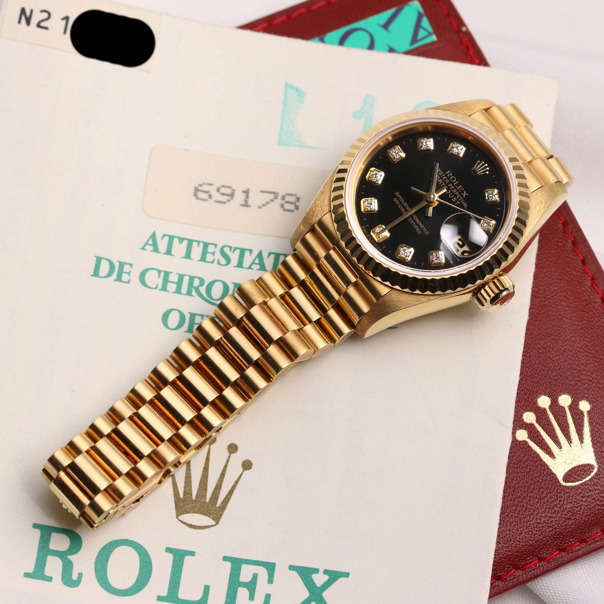 Rolex Lady DateJust 69178 18K Yellow Gold Black Diamond Dial Second Hand Watch Collectors 7