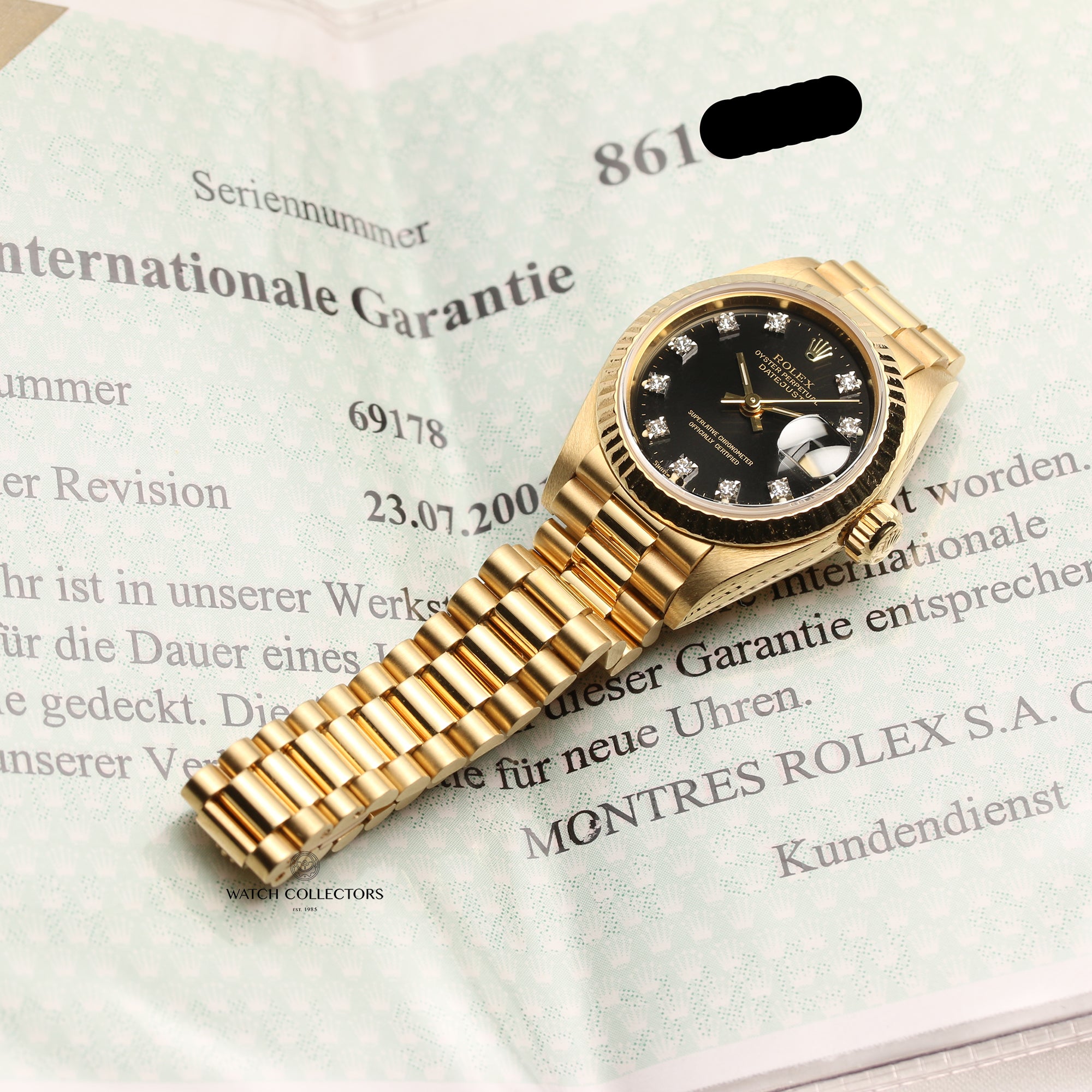 Rolex Lady DateJust 69178 18K Yellow Gold Black Diamond Dial Second Hand Watch Collectors 7