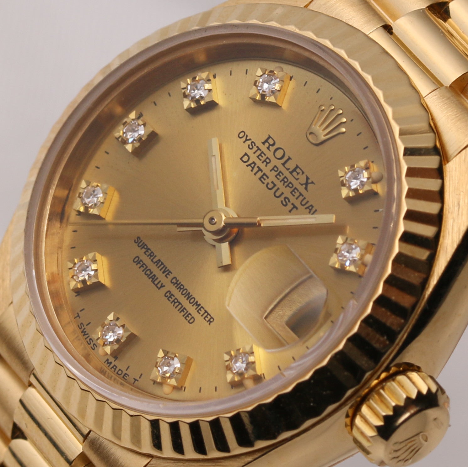 Rolex Lady DateJust 69178 18K Yellow Gold Champagne Diamond Dial R45 Second Hand Watch Collectors 4