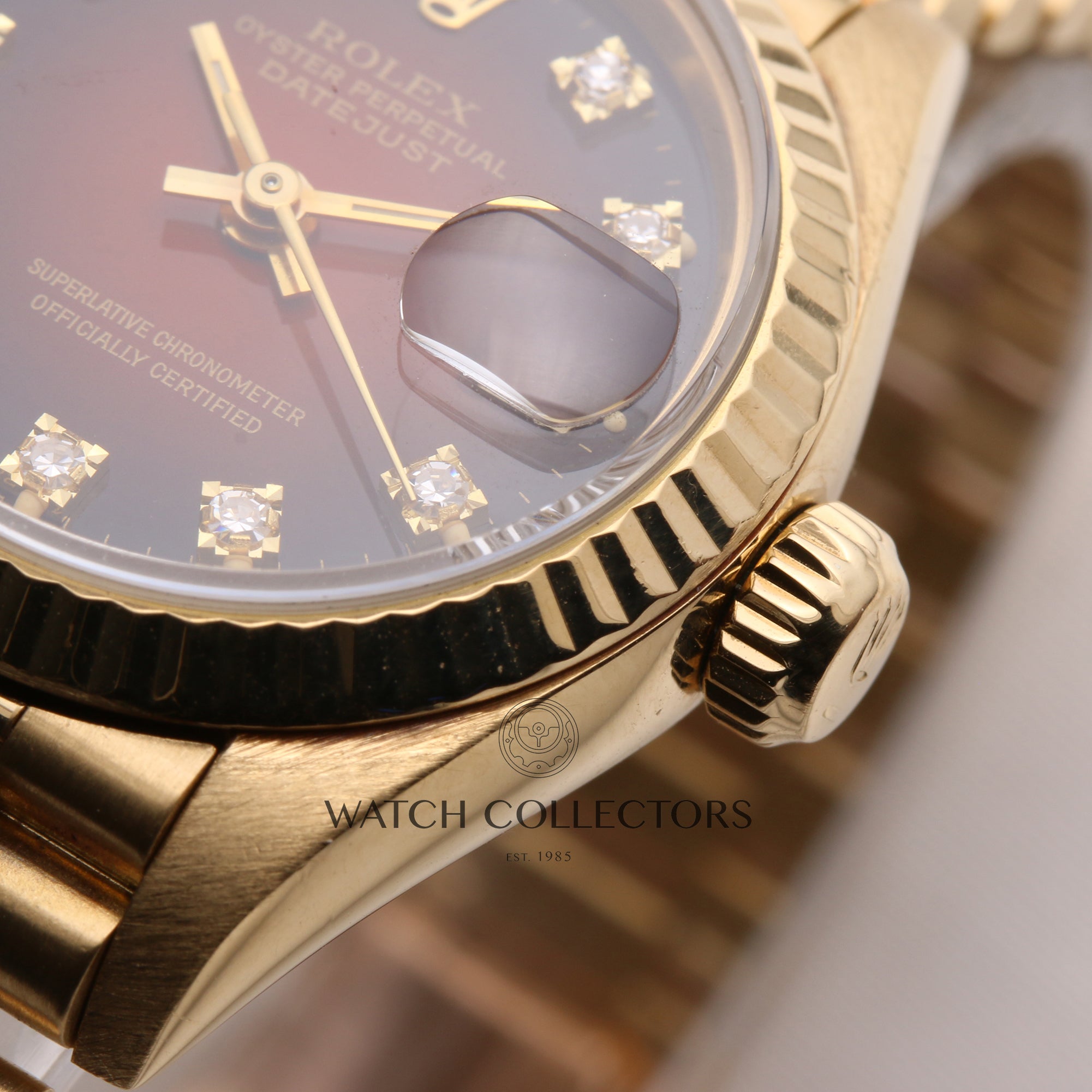Rolex-Lady-DateJust-69178-Red-Degrading-Diamond-Dial-18K-Yellow-Second-Hand-Watch-Collectors-6
