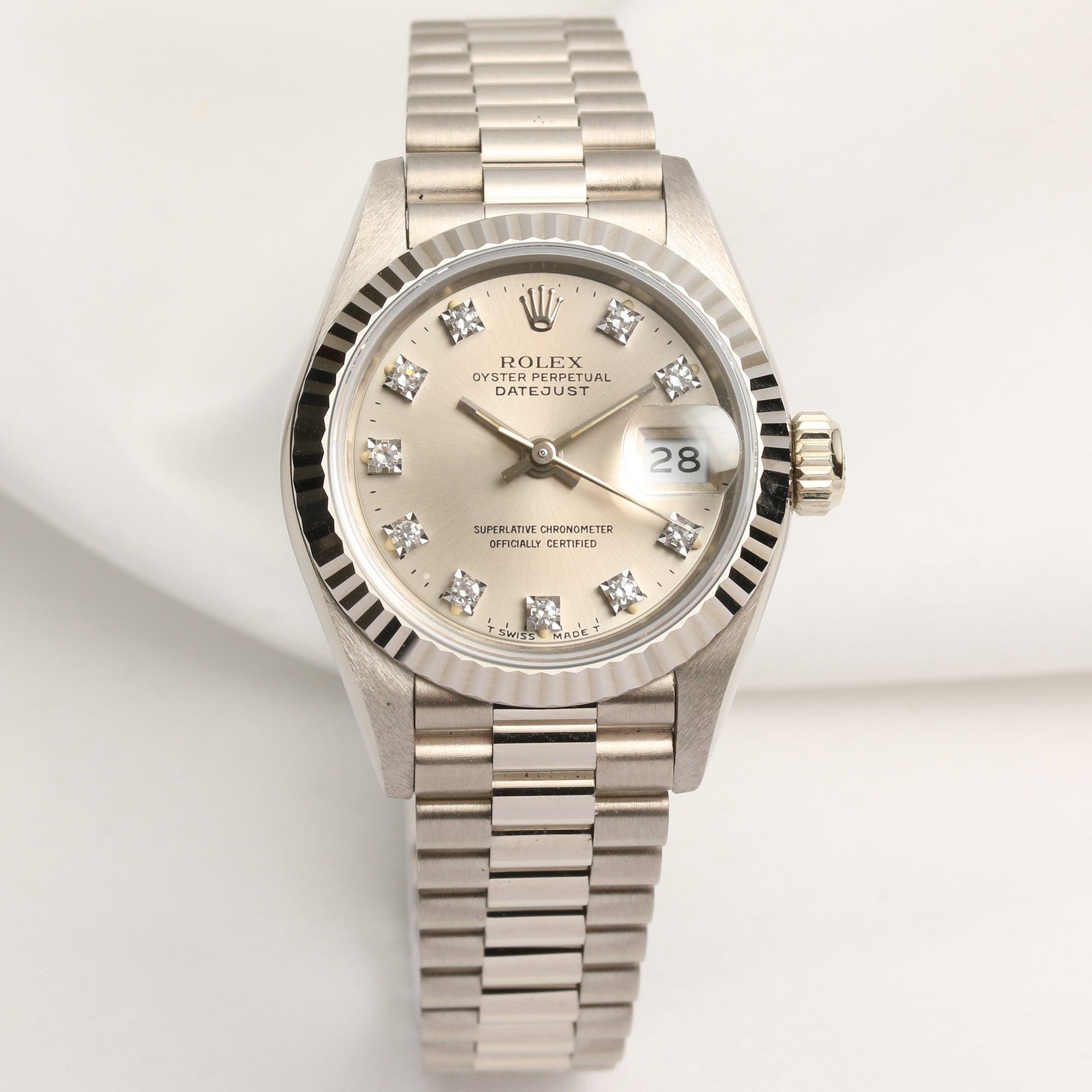 Rolex Lady DateJust 69179 18K White Gold Silver Diamond Dial Second Hand Watch Collectors 1