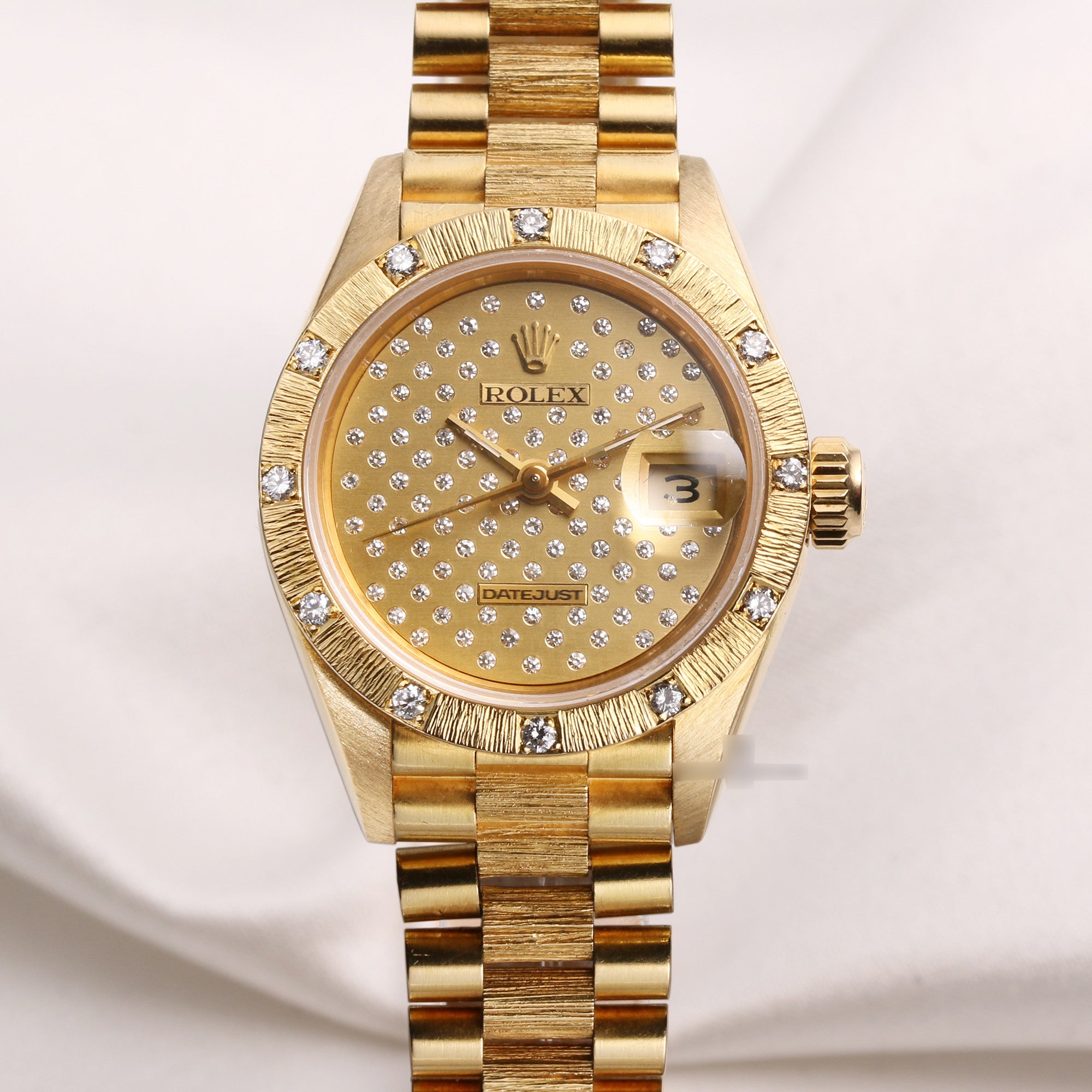 Rolex-Lady-DateJust-69288-18K-Yellow-Gold-Bark-President-Bracelet-Star-Pave-Dial-Second-Hand-Watch-Collectors-1