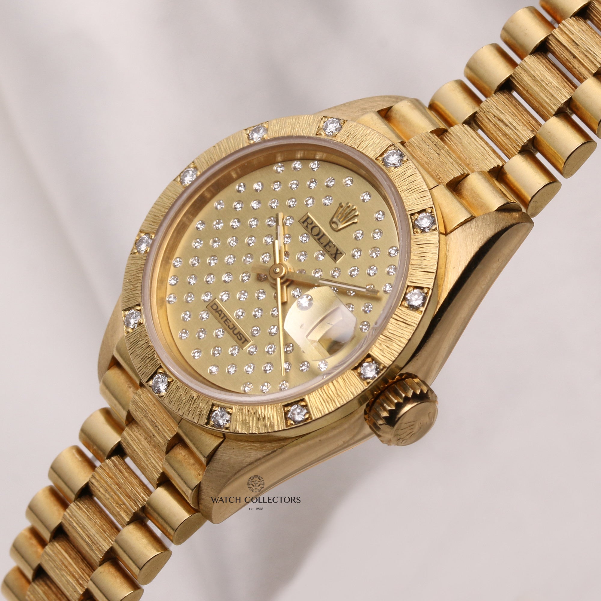 Rolex Lady DateJust 69288 18K Yellow Gold Bark President Bracelet Star Pave Dial Second Hand Watch Collectors 3