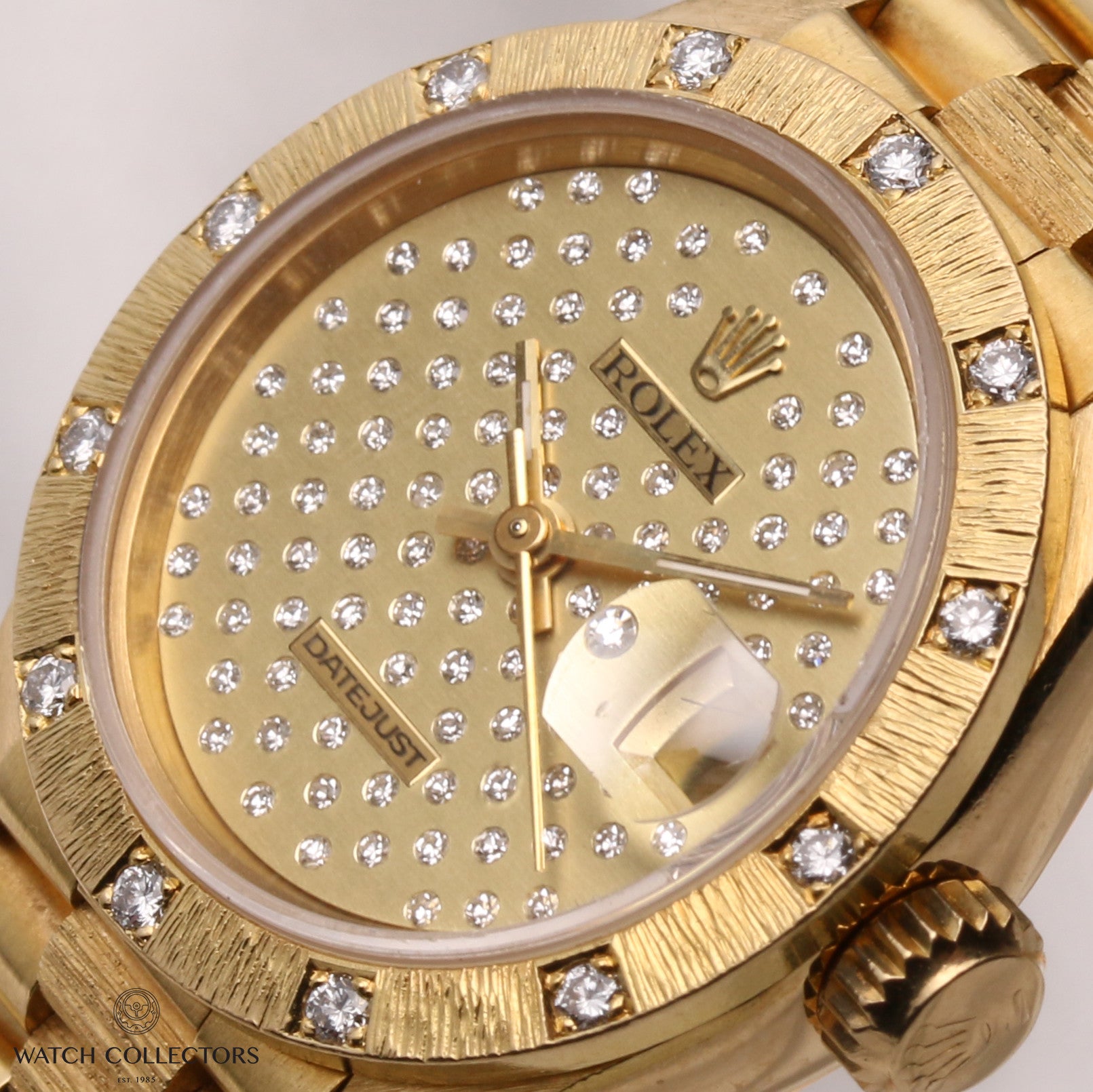 Rolex Lady DateJust 69288 18K Yellow Gold Bark President Bracelet Star Pave Dial Second Hand Watch Collectors 4