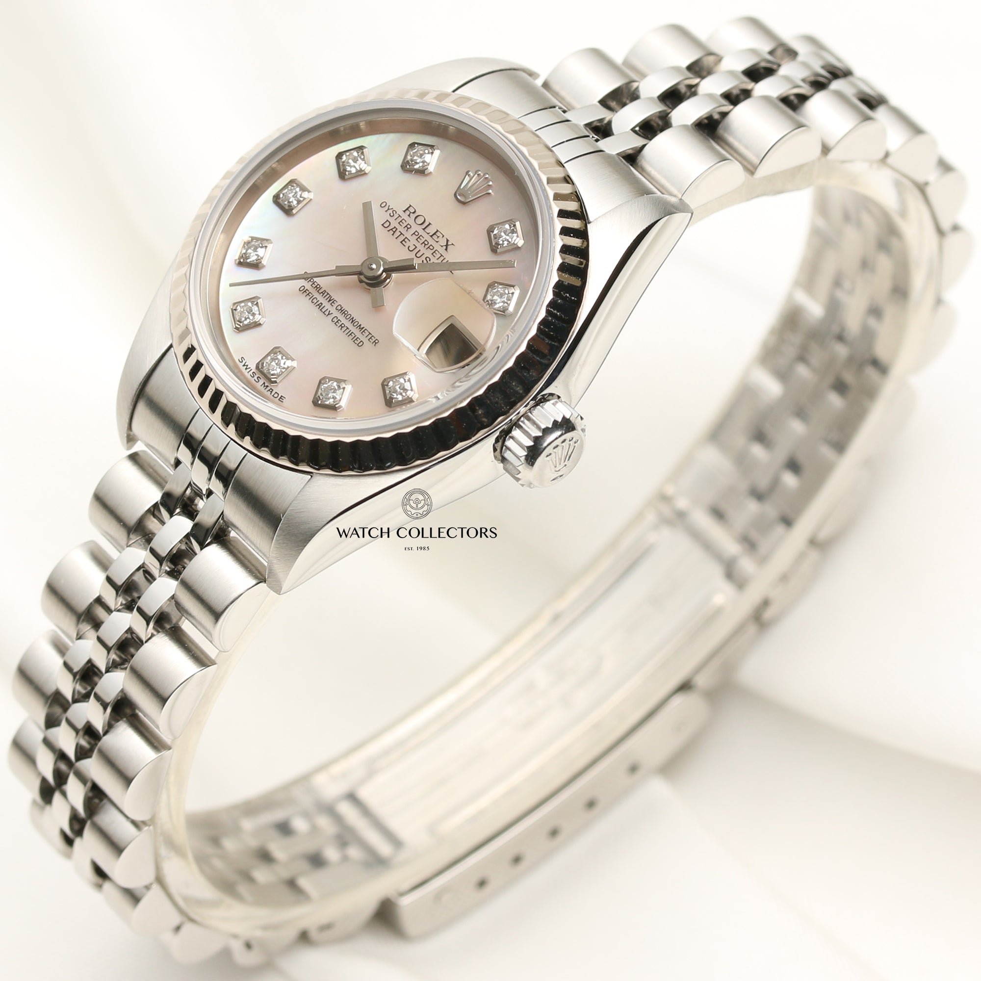 Rolex Lady DateJust 79174 Stainless Steel 18K White Gold Bezel Second Hand Watch Collectors 3