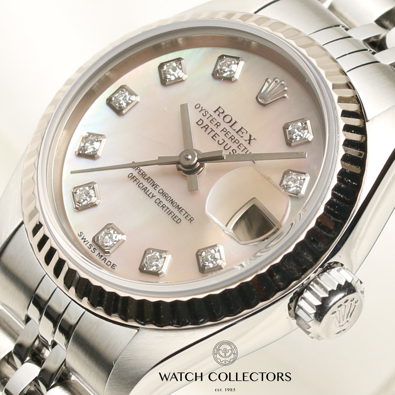 Rolex Lady DateJust 79174 Stainless Steel 18K White Gold Bezel Second Hand Watch Collectors 4