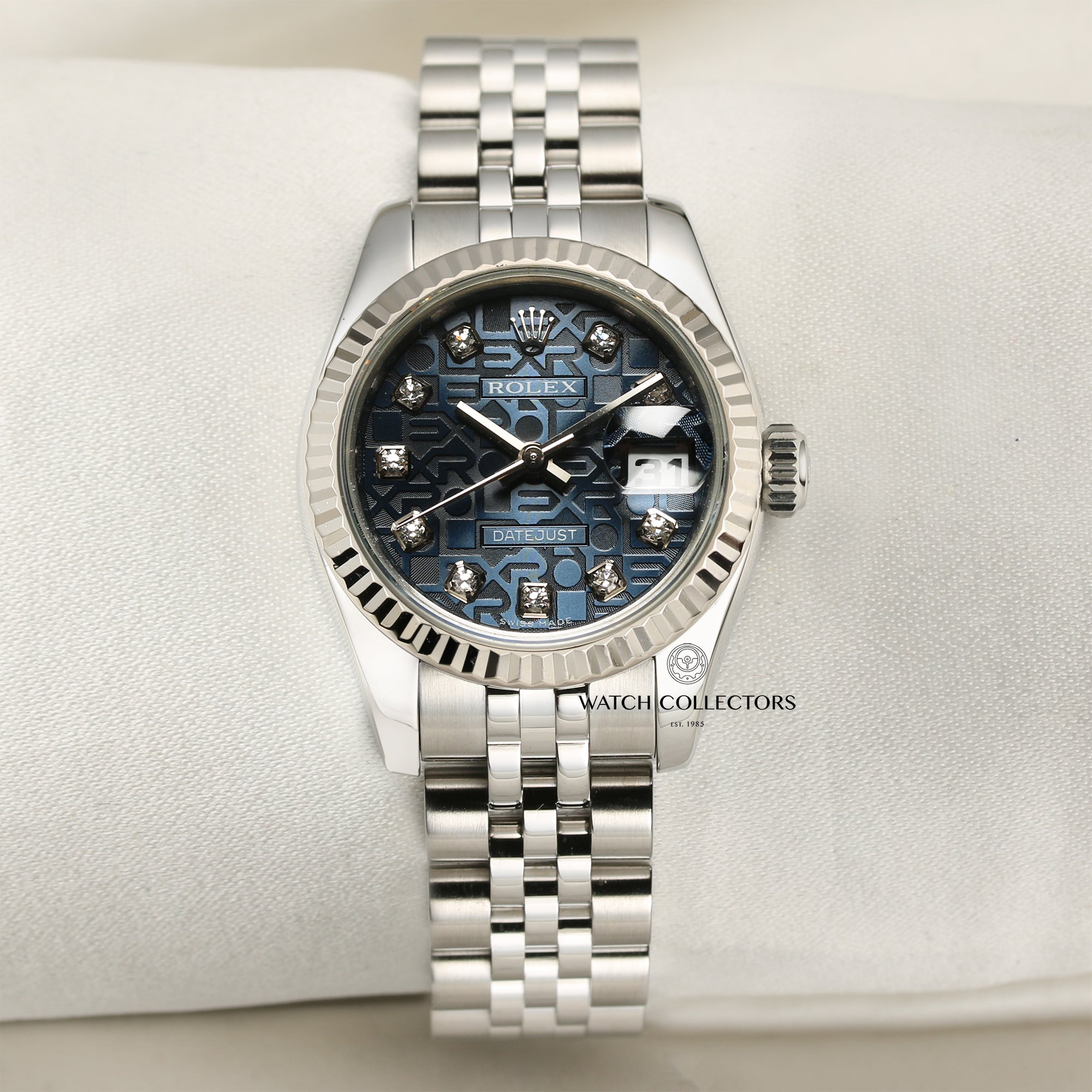 Rolex Lady DateJust Blue Jubilee Diamond Dial Second hand Watch Collectors 1