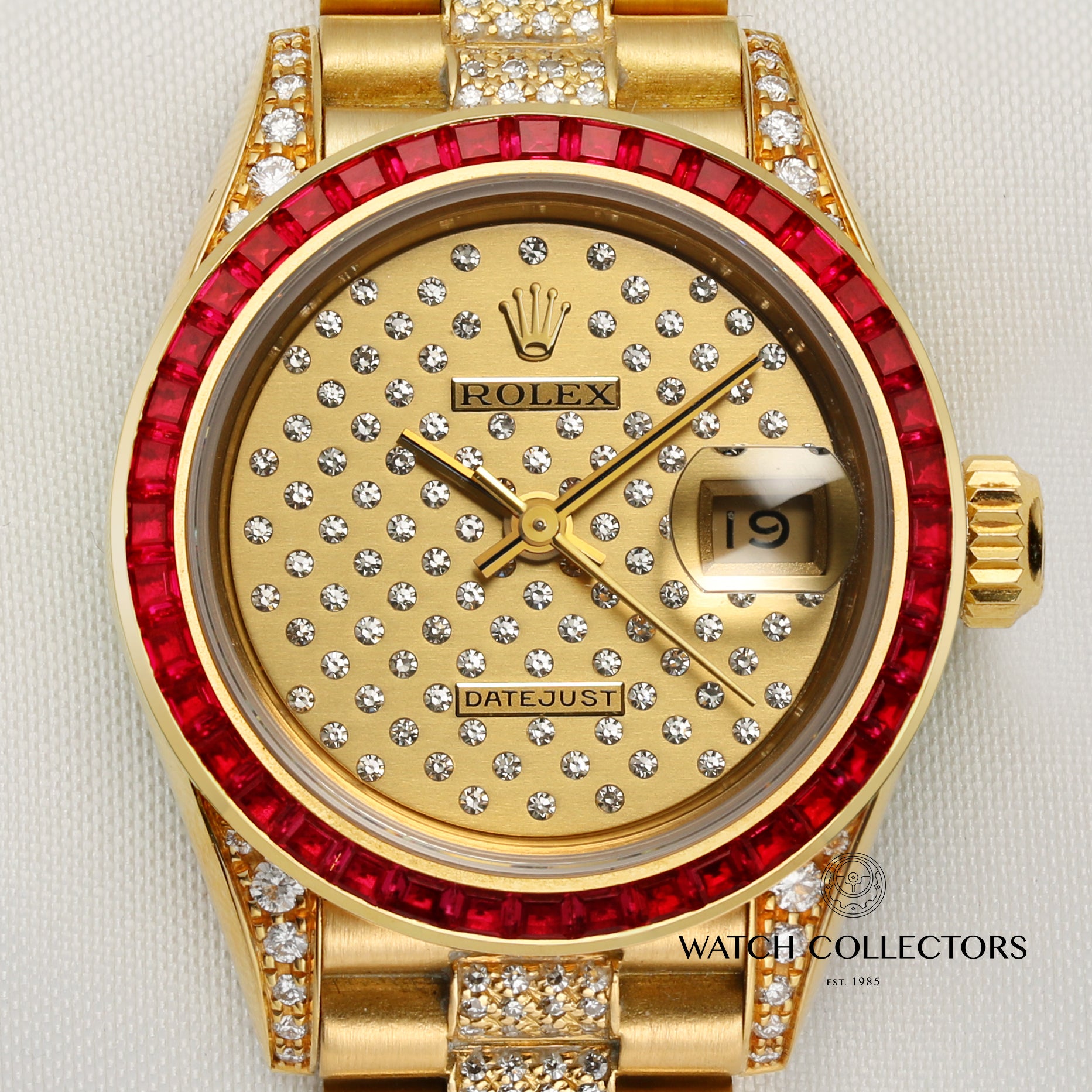 Rolex Lady DateJust Diamond Bracelet Ruby Bezel Second Hand Watch Collectors 2