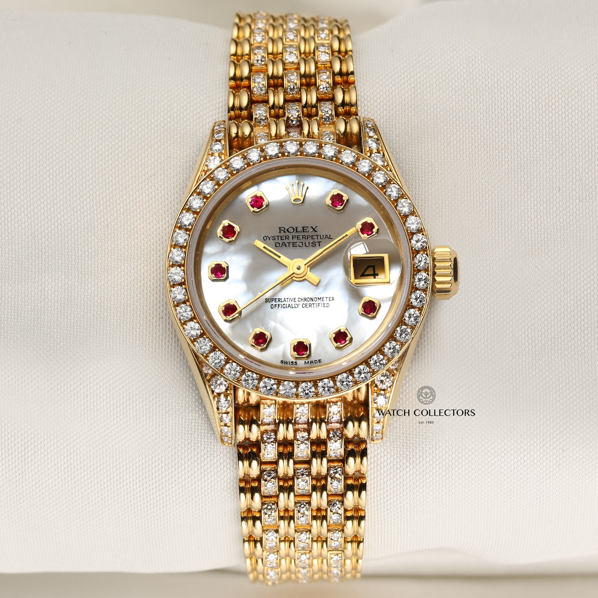 Rolex Lady DateJust Diamond & Ruby 18K Yellow Gold Second Hand Watch Collectors 1