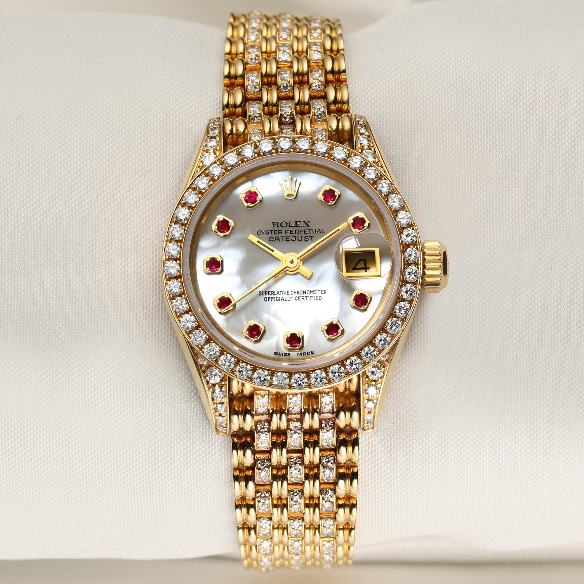 Rolex-Lady-DateJust-Diamond-Ruby-18K-Yellow-Gold-Second-Hand-Watch-Collectors-1
