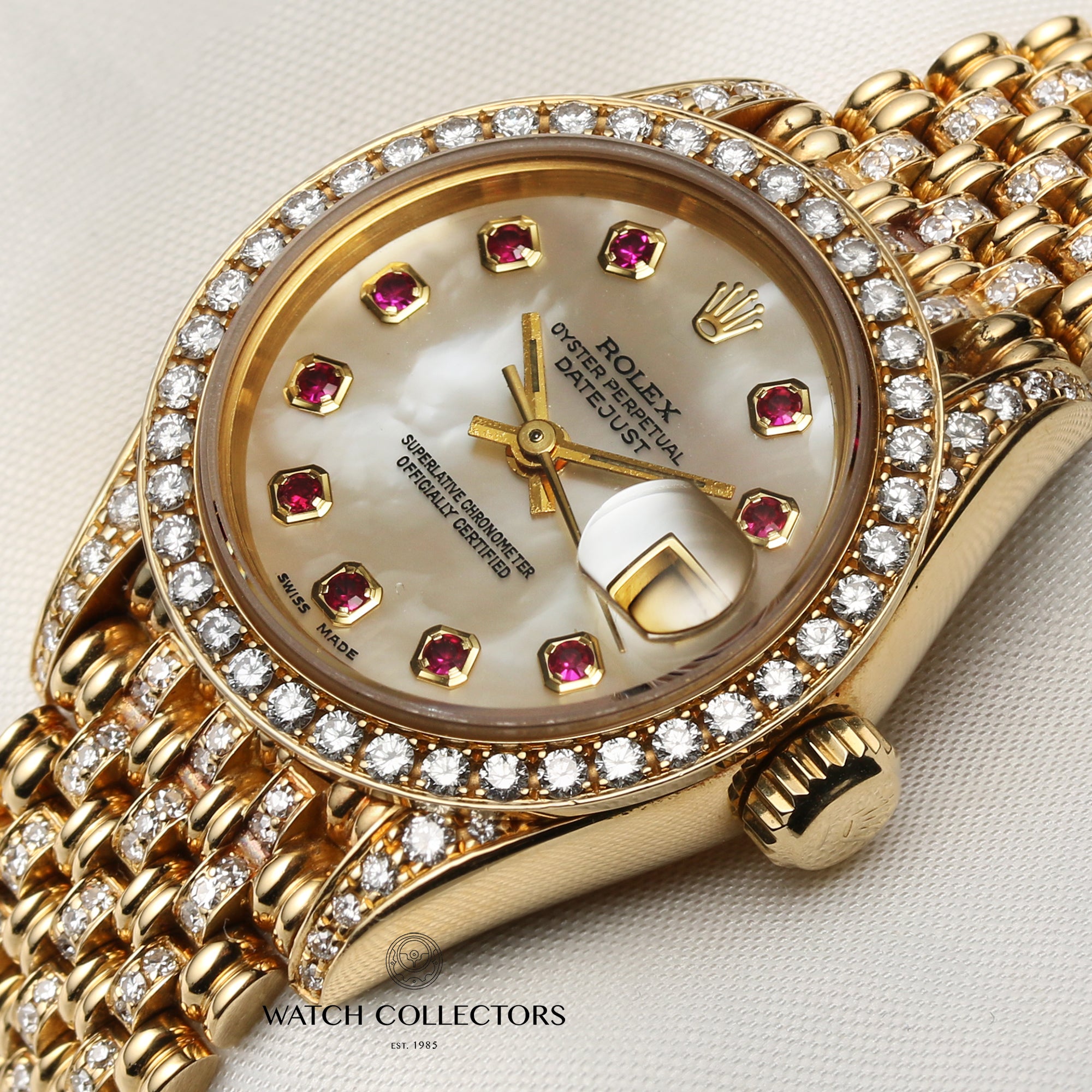 Rolex Lady DateJust Diamond & Ruby 18K Yellow Gold Second Hand Watch Collectors 4