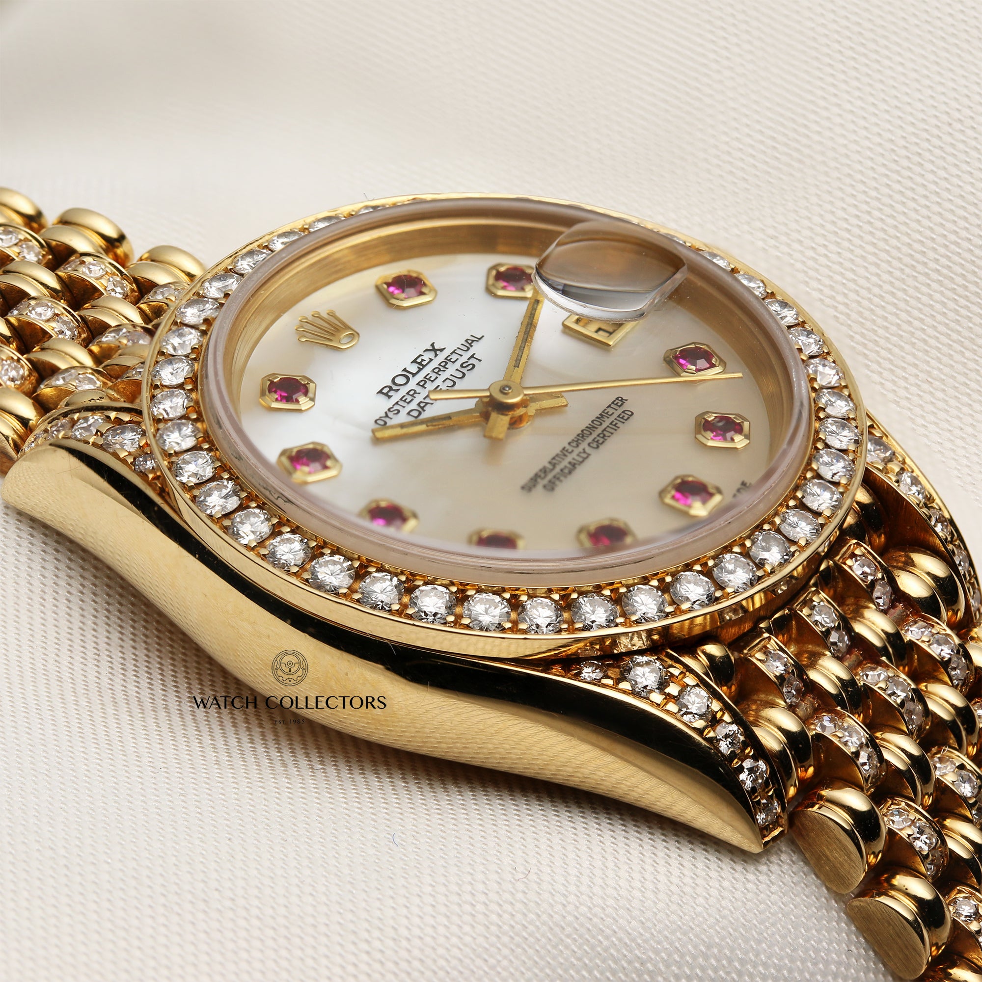 Rolex Lady DateJust Diamond & Ruby 18K Yellow Gold Second Hand Watch Collectors 5