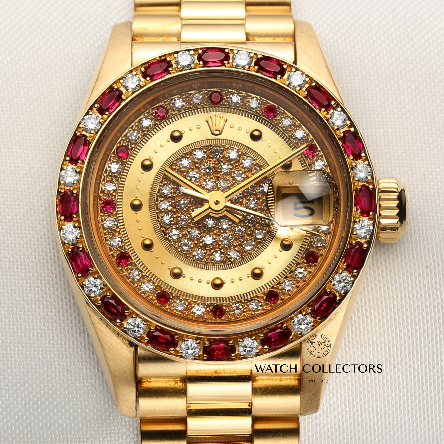 Rolex Lady DateJust Diamond & Ruby Champagne 18K Yellow Gold Second Hand Watch Collectors 2