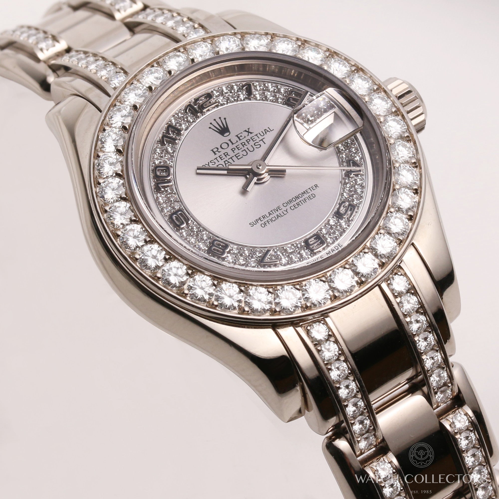 Rolex-Lady-DateJust-PearlMaster-80299-18K-White-Gold-Arabic-Numeral-Double-Row-Diamond-String-Dial-Second-Hand-Watch-Collectors-5