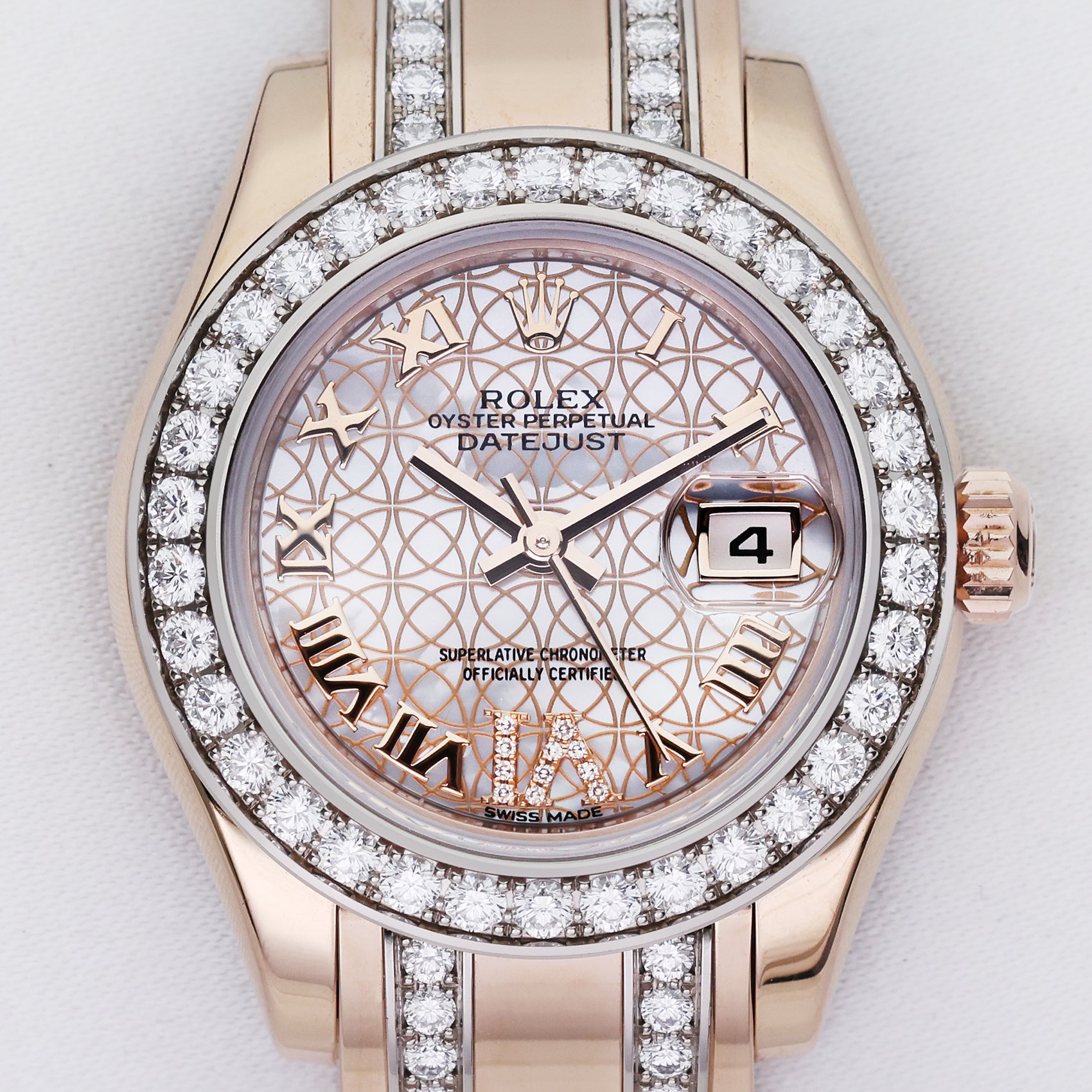 Rolex Lady DateJust Pearlmaster 18K Rose & White Gold MOP Diamond Second Hand Watch Collectors 2