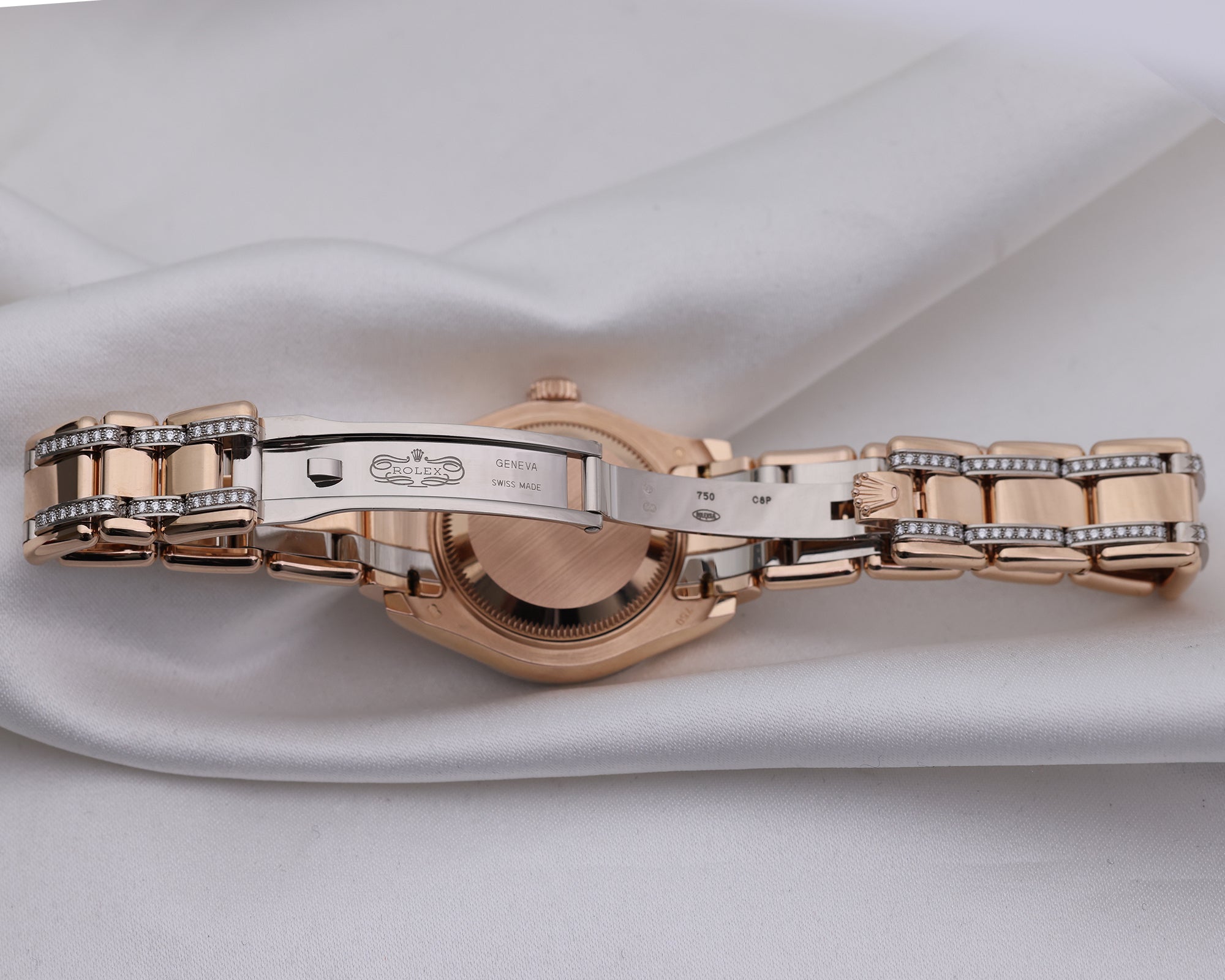 Rolex Lady DateJust Pearlmaster 18K Rose & White Gold MOP Diamond Second Hand Watch Collectors 7