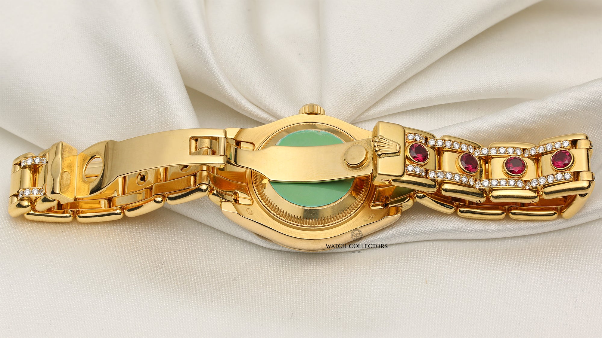 Rolex Lady DateJust Pearlmaster 18K Yellow Gold Rubellite Diamond Dial and Bezel, Ruby & Diamond Bracelet Second Hand Watch Collectors 10