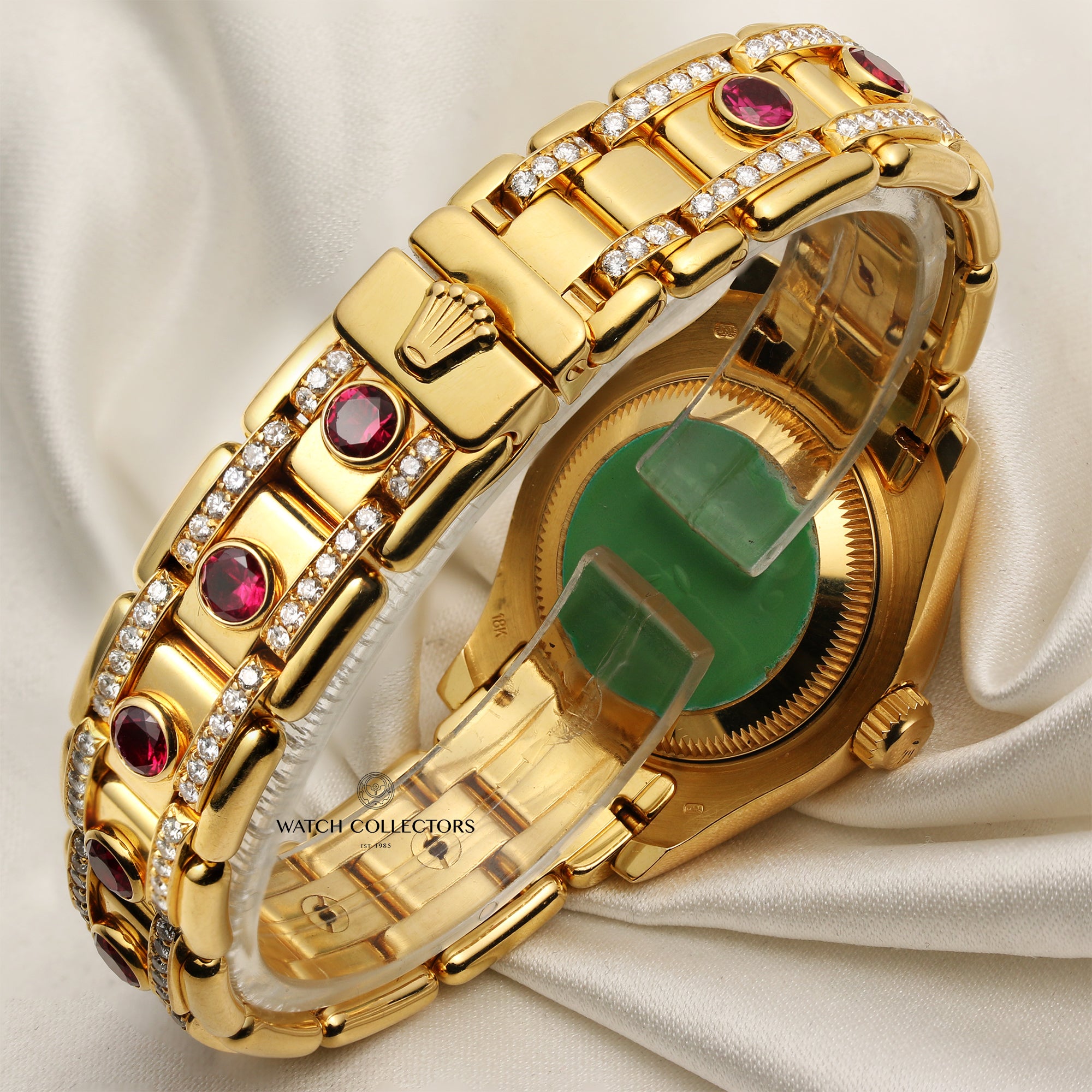 Rolex Lady DateJust Pearlmaster 18K Yellow Gold Rubellite Diamond Dial and Bezel, Ruby & Diamond Bracelet Second Hand Watch Collectors 8