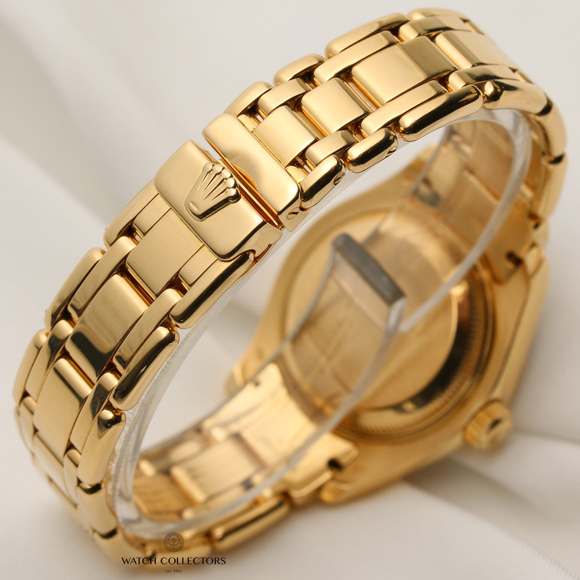 Rolex Lady DateJust Pearlmaster 69298 18K Yellow Gold Diamond Bezel Rare Coral Diamond Dial Second Hand Watch Collectors 7