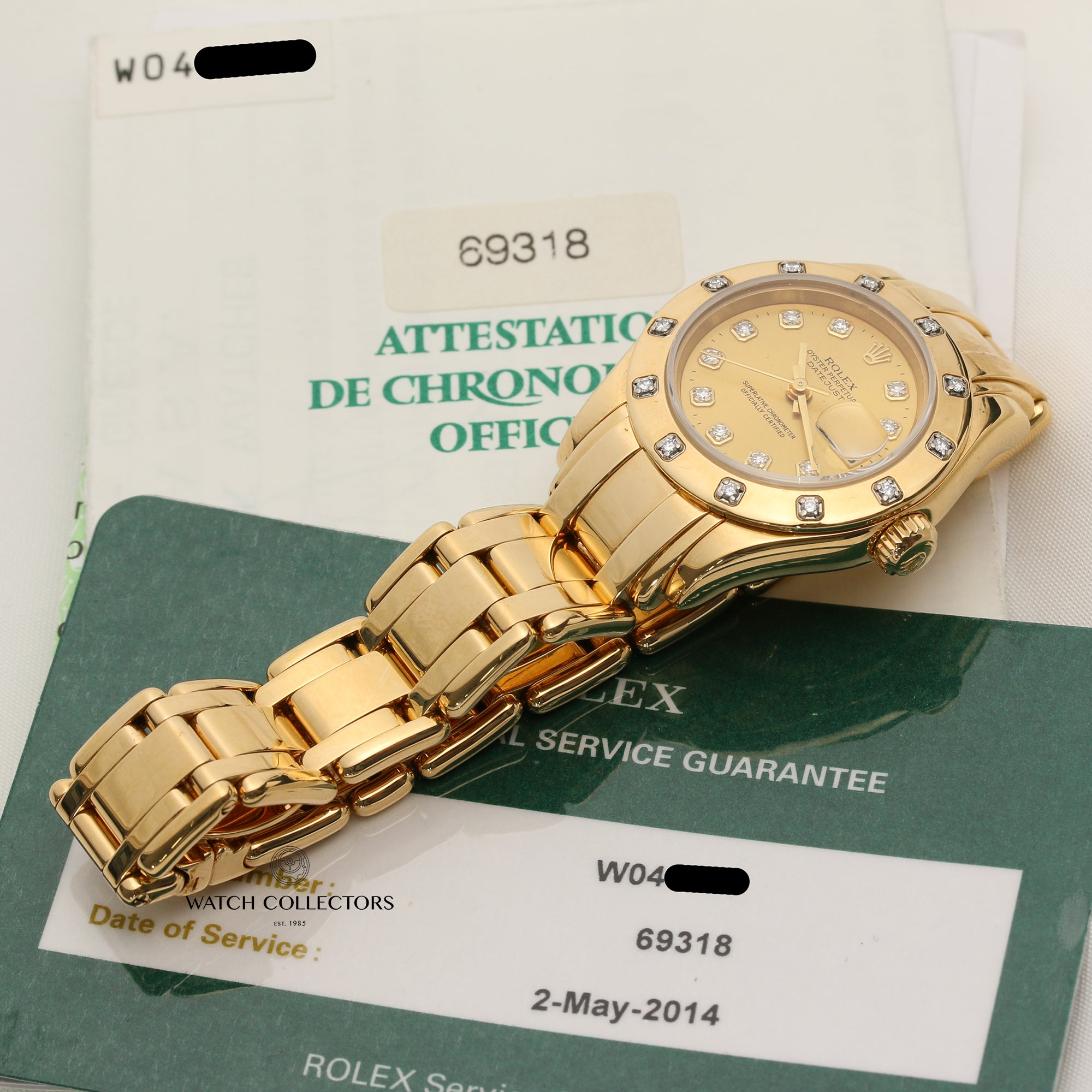 Rolex Lady DateJust Pearlmaster 69318 Champagne Diamond Dial 12 Point Diamond Bezel 18K Yellow Gold Second Hand Watch Collectors 7