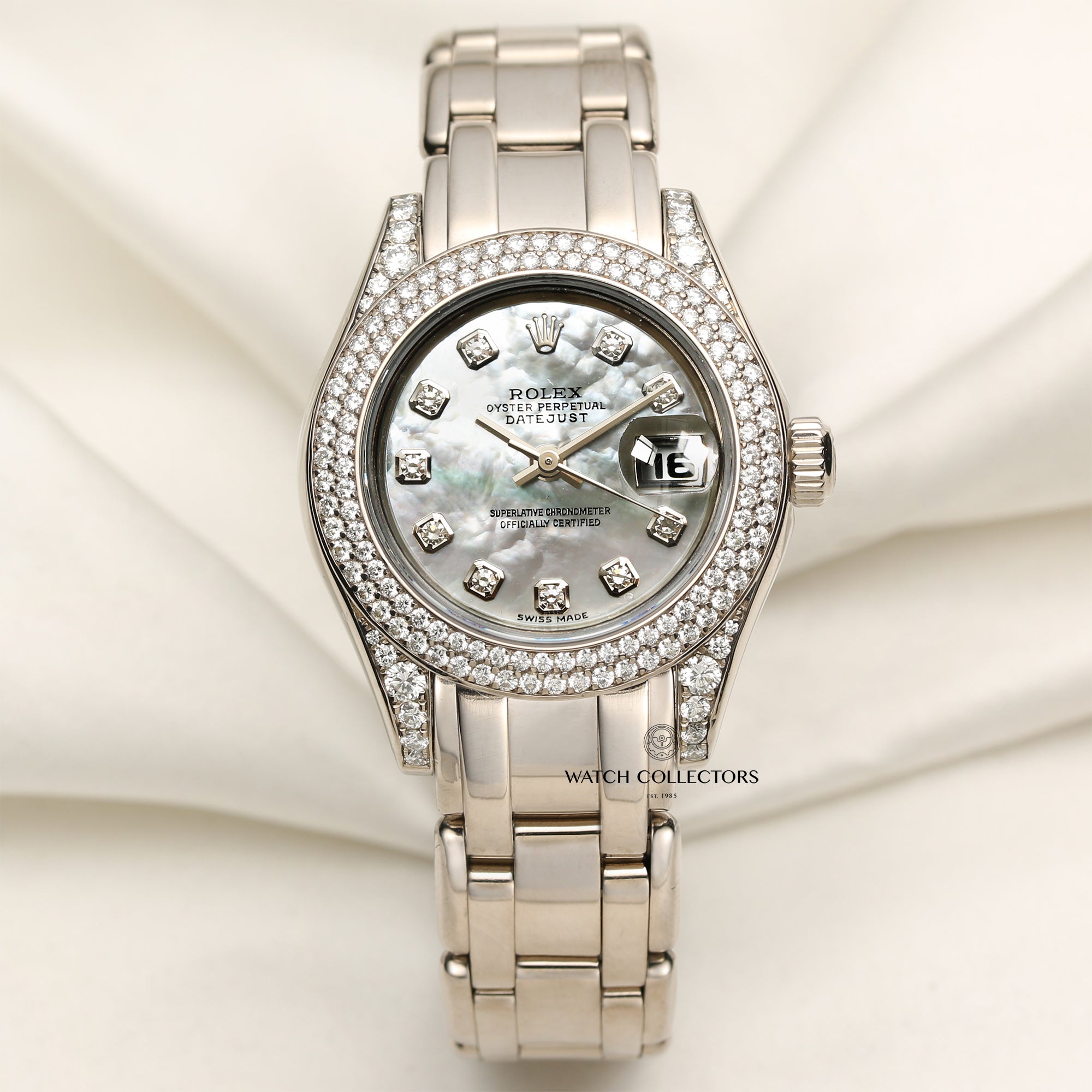 Rolex Lady DateJust Pearlmaster 69359 MOP Diamond 18K White Gold Second Hand Watch Collectors 1