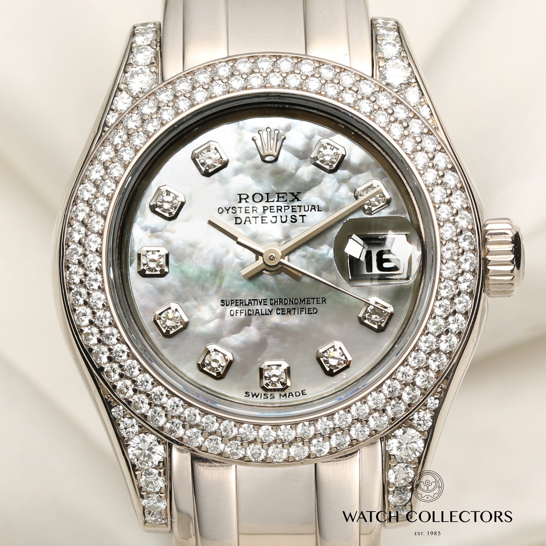 Rolex Lady DateJust Pearlmaster 69359 MOP Diamond 18K White Gold Second Hand Watch Collectors 2