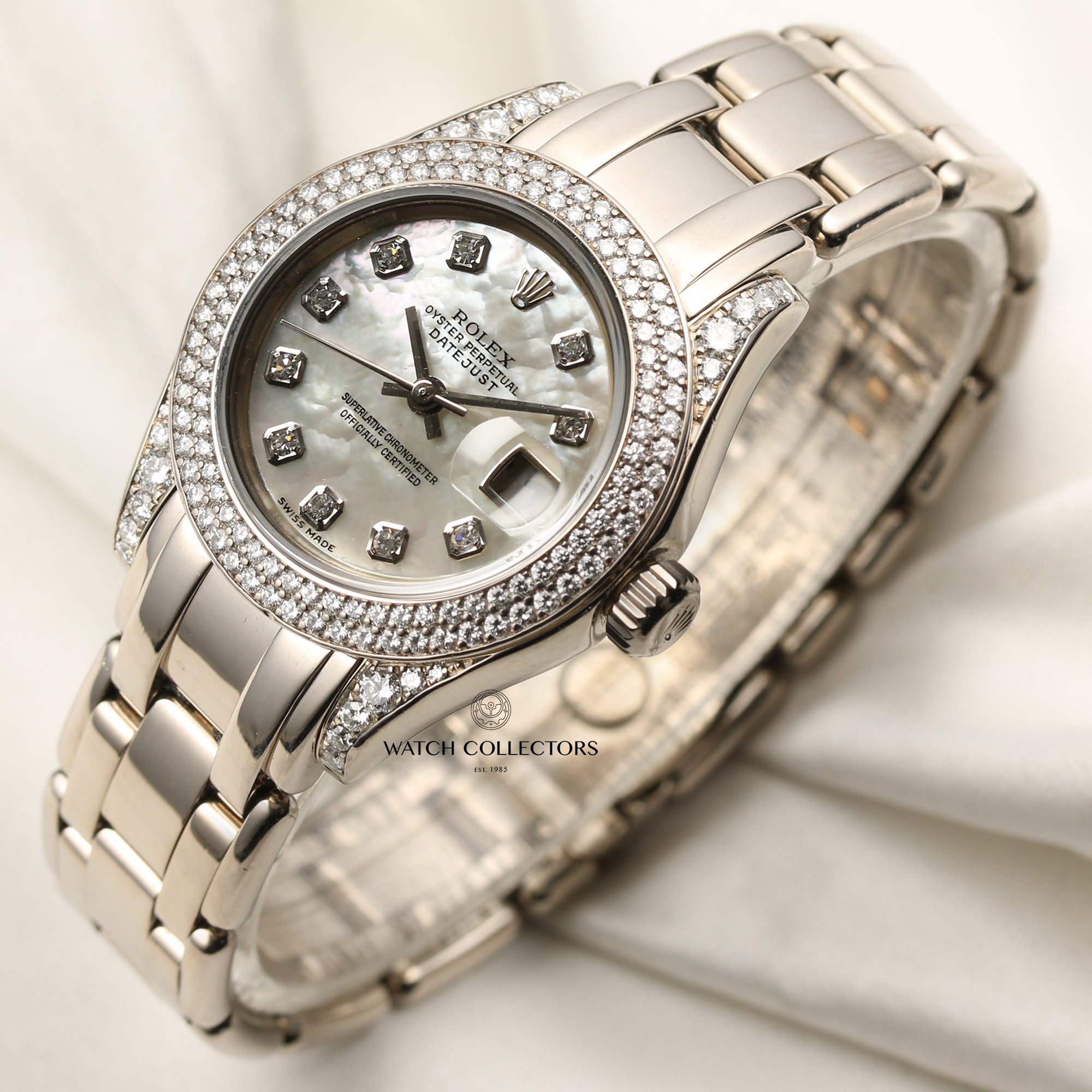 Rolex Lady DateJust Pearlmaster 69359 MOP Diamond 18K White Gold Second Hand Watch Collectors 3