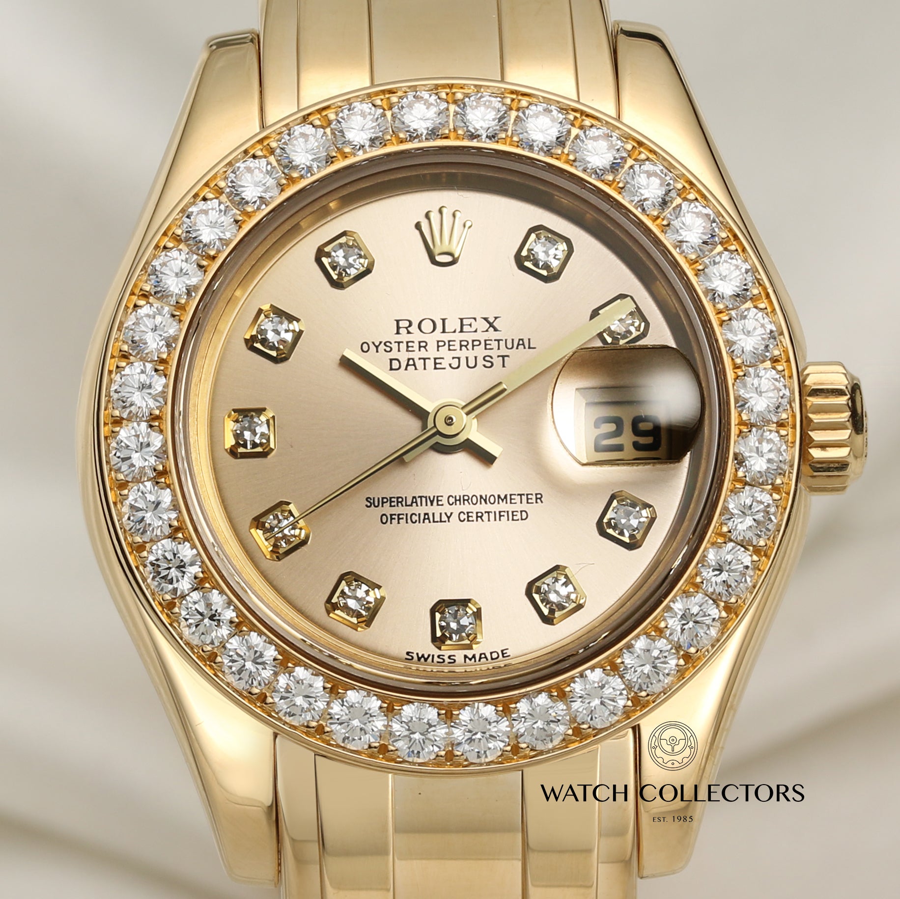 Rolex Lady DateJust Pearlmaster 80298 Diamond Bezel 18K Yellow Gold Second Hand Watch Collectors 2