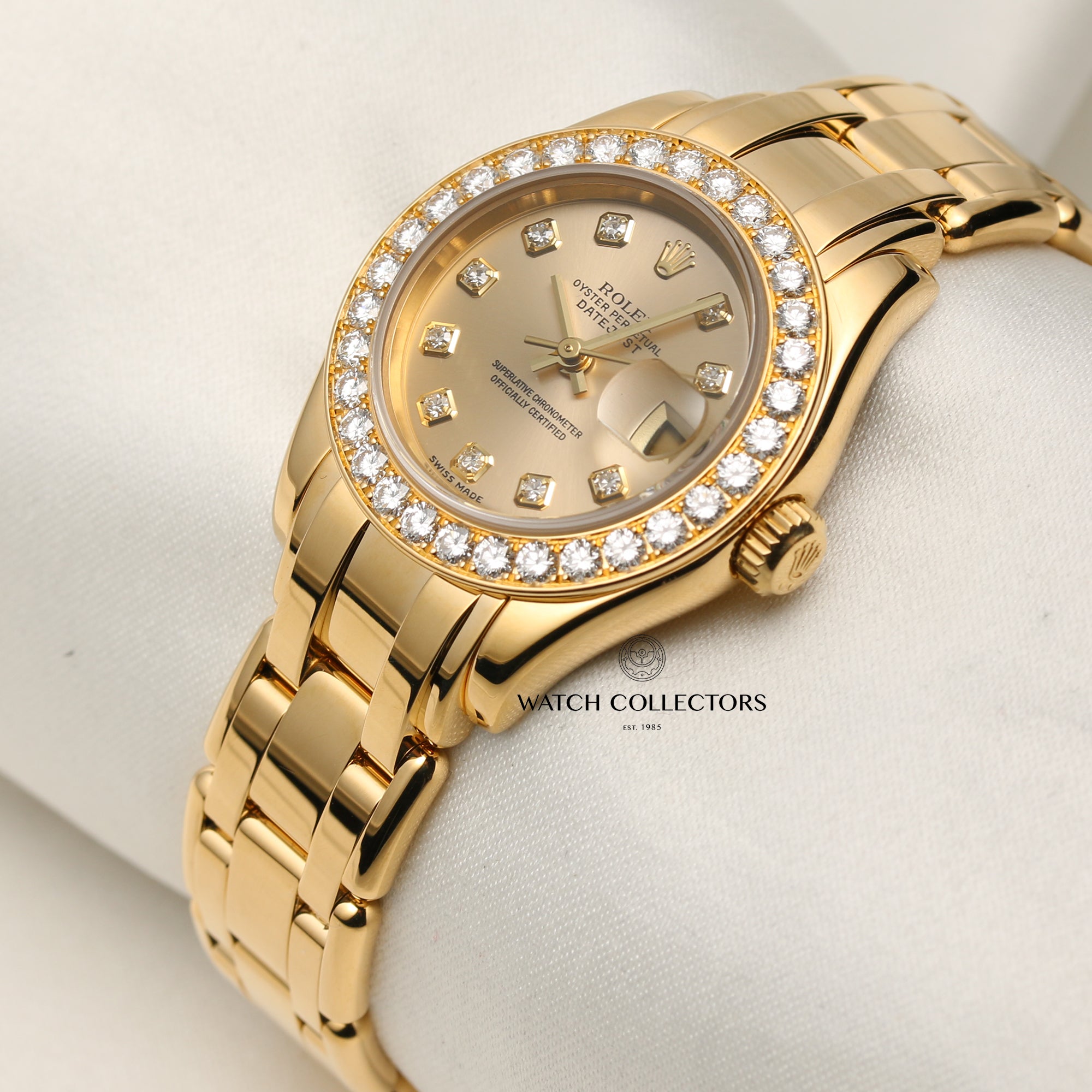 Rolex Lady DateJust Pearlmaster 80298 Diamond Bezel 18K Yellow Gold Second Hand Watch Collectors 3
