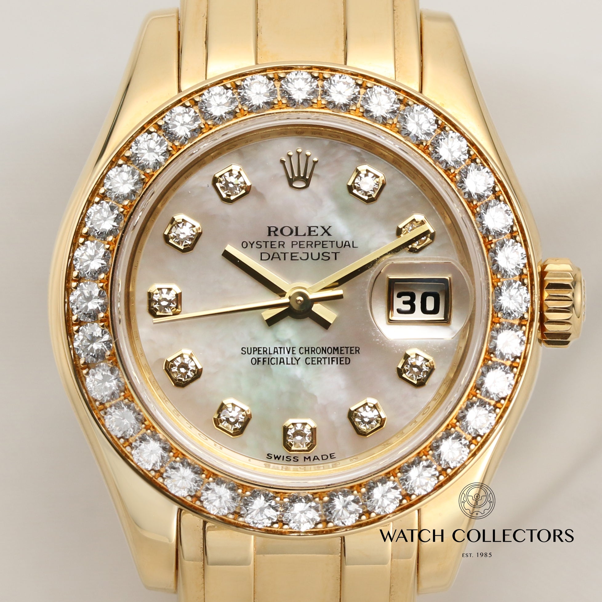 Rolex Lady DateJust Pearlmaster 80298 MOP Diamond Dial 18K Yellow Gold Second Hand Watch Collectors 2