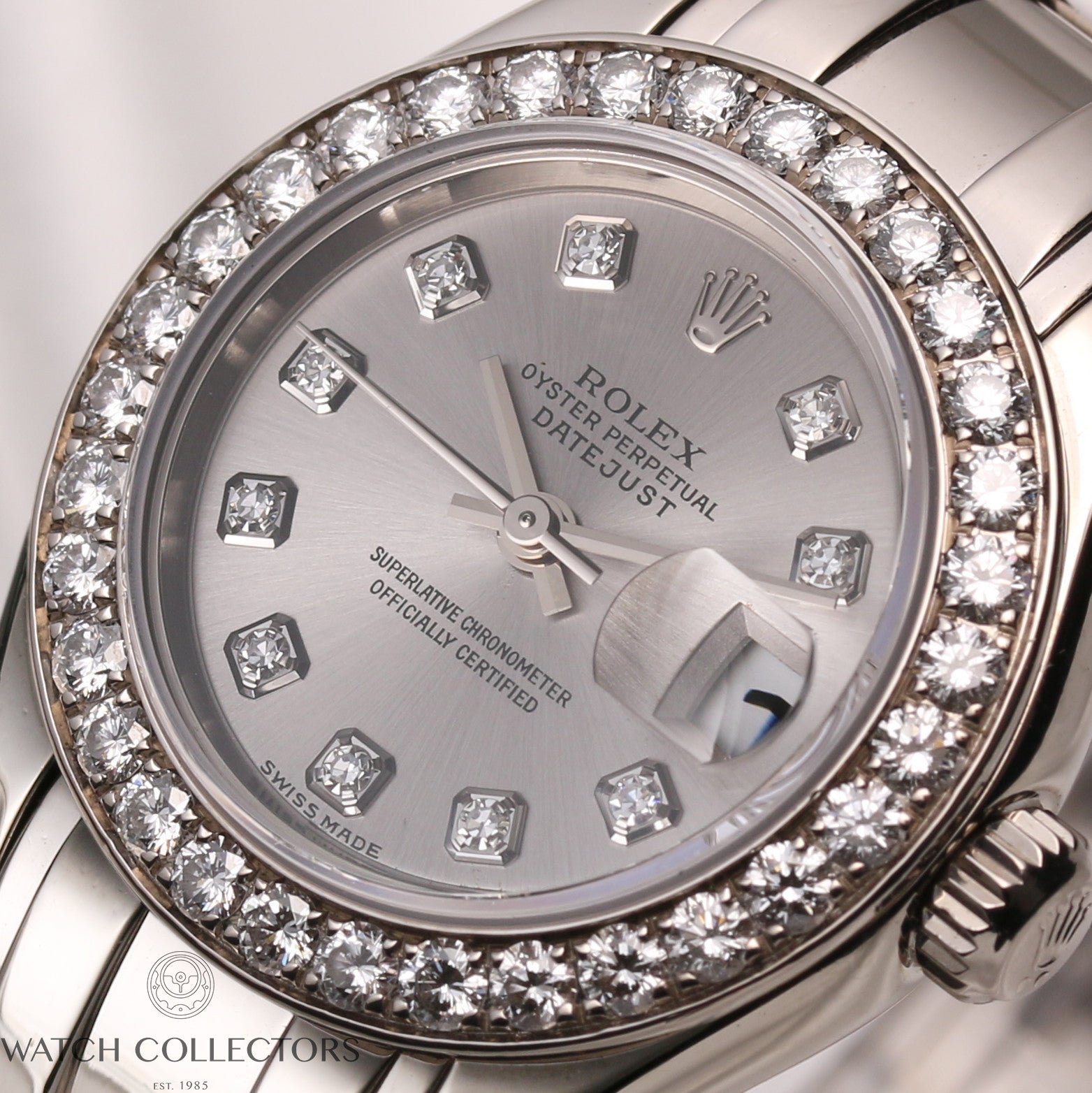 Rolex-Lady-DateJust-Pearlmaster-80299-18K-Silver-Diamond-Dial-Bezel-Second-Hand-Watch-Collectors-4