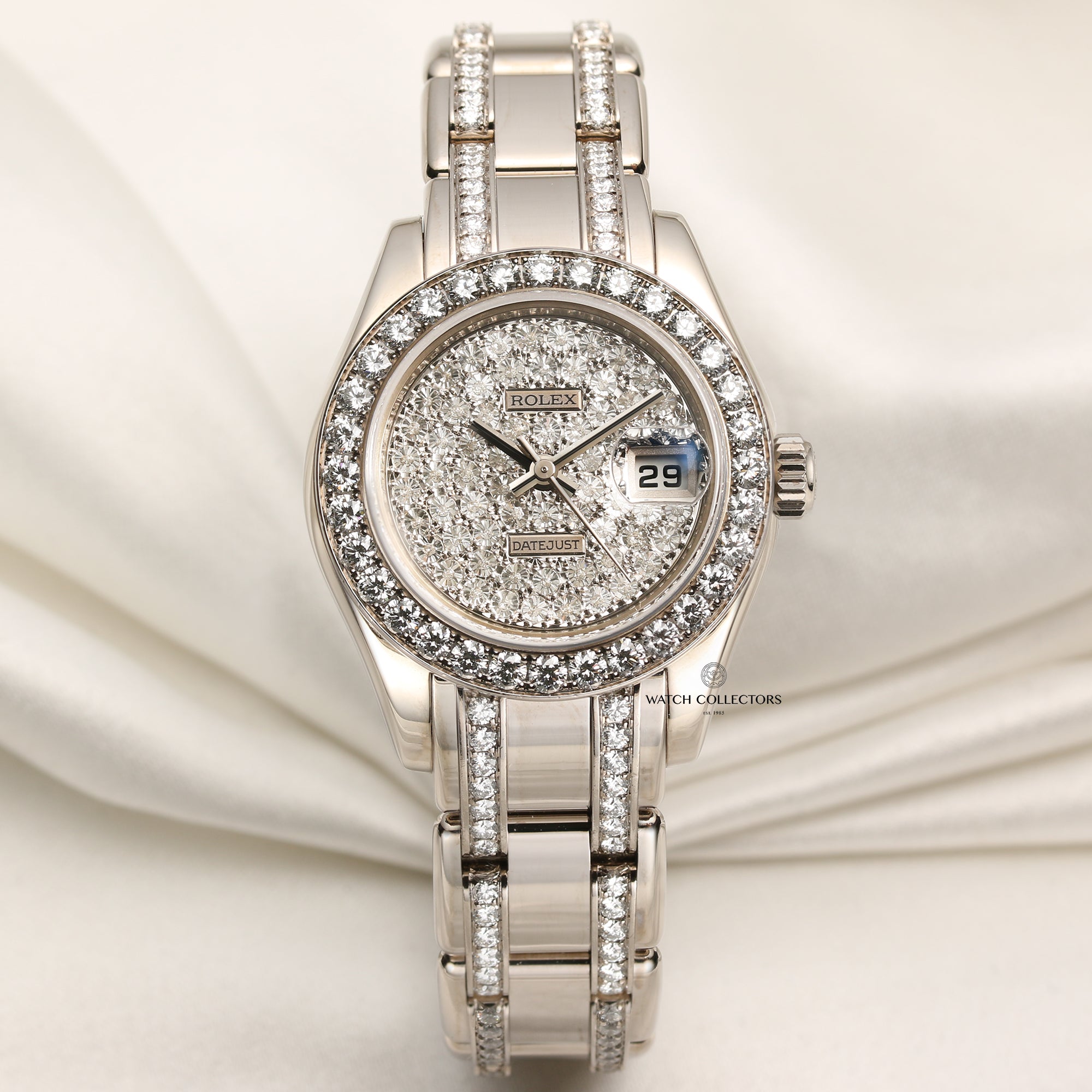 Rolex Lady DateJust Pearlmaster 80299 18K White Gold XL Diamond Pave Second Hand Watch Collectors 1