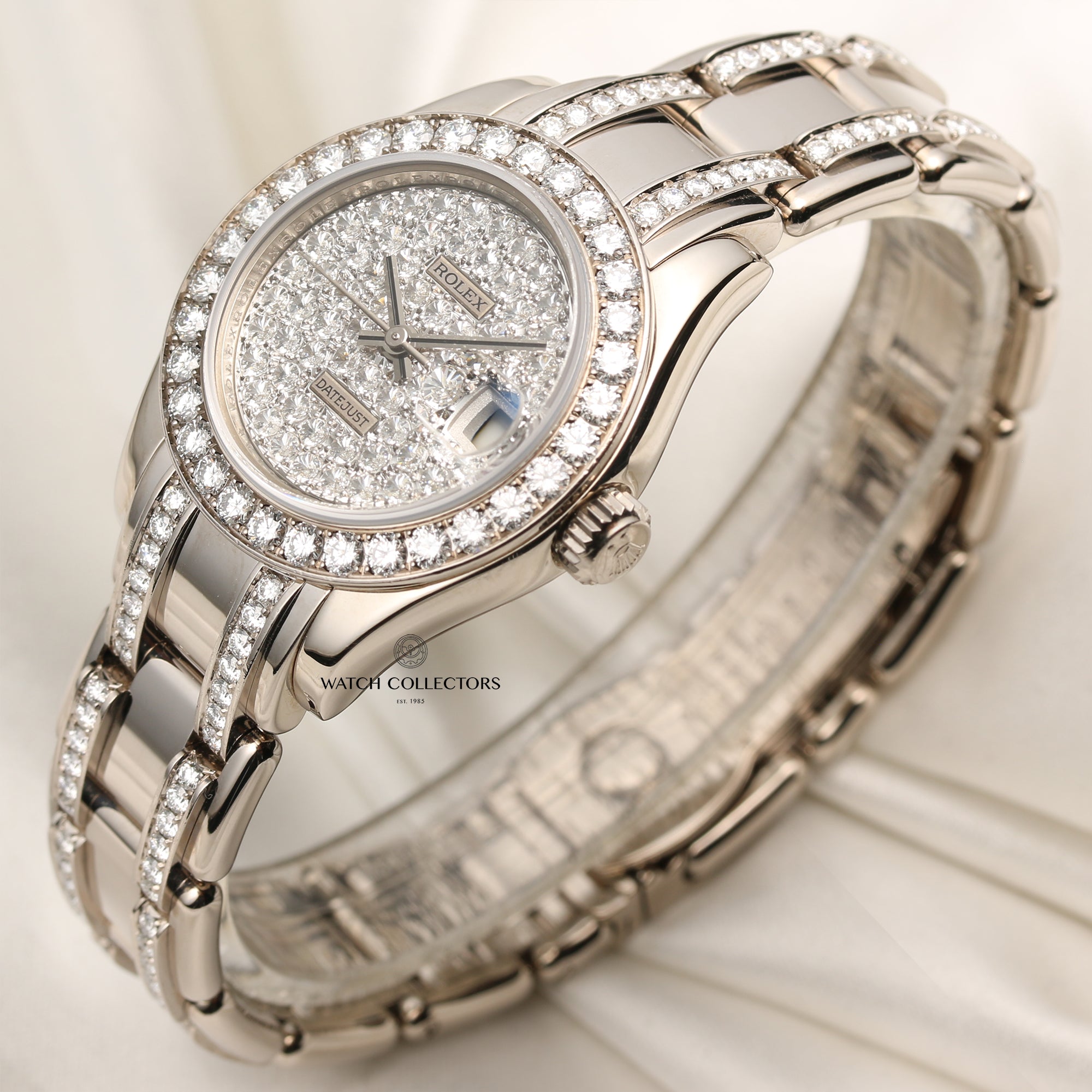 Rolex Lady DateJust Pearlmaster 80299 18K White Gold XL Diamond Pave Second Hand Watch Collectors 3