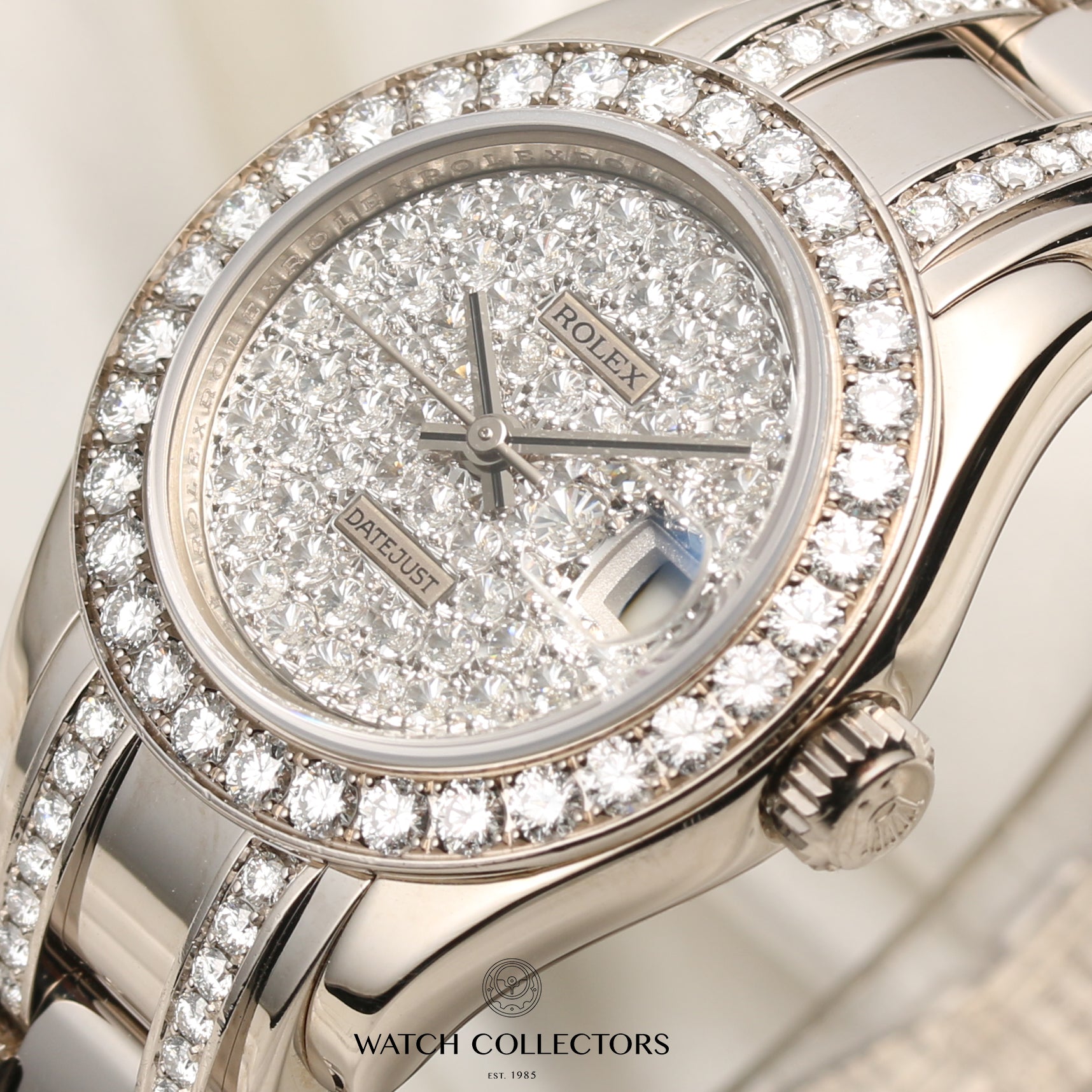 Rolex Lady DateJust Pearlmaster 80299 18K White Gold XL Diamond Pave Second Hand Watch Collectors 4