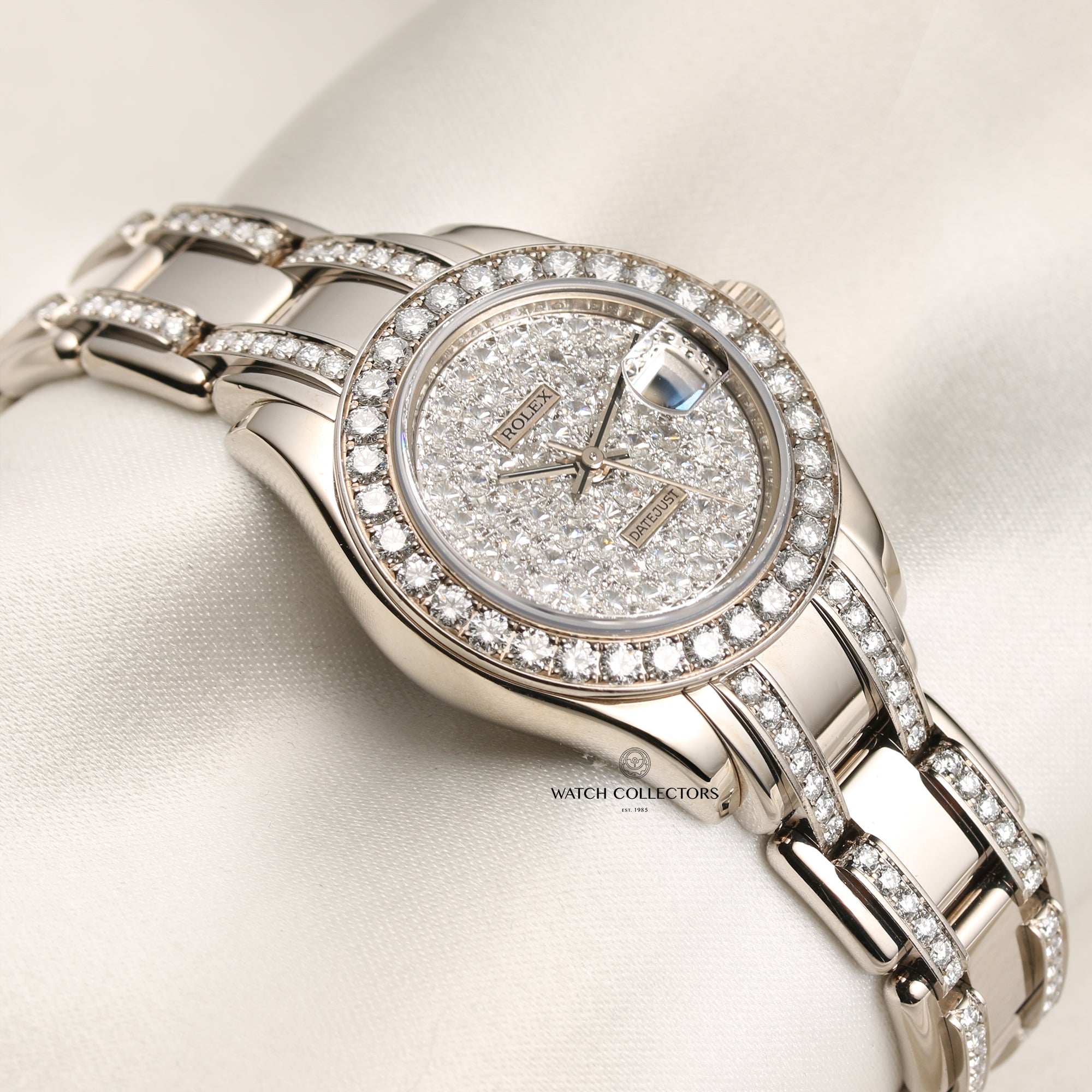 Rolex Lady DateJust Pearlmaster 80299 18K White Gold XL Diamond Pave Second Hand Watch Collectors 5